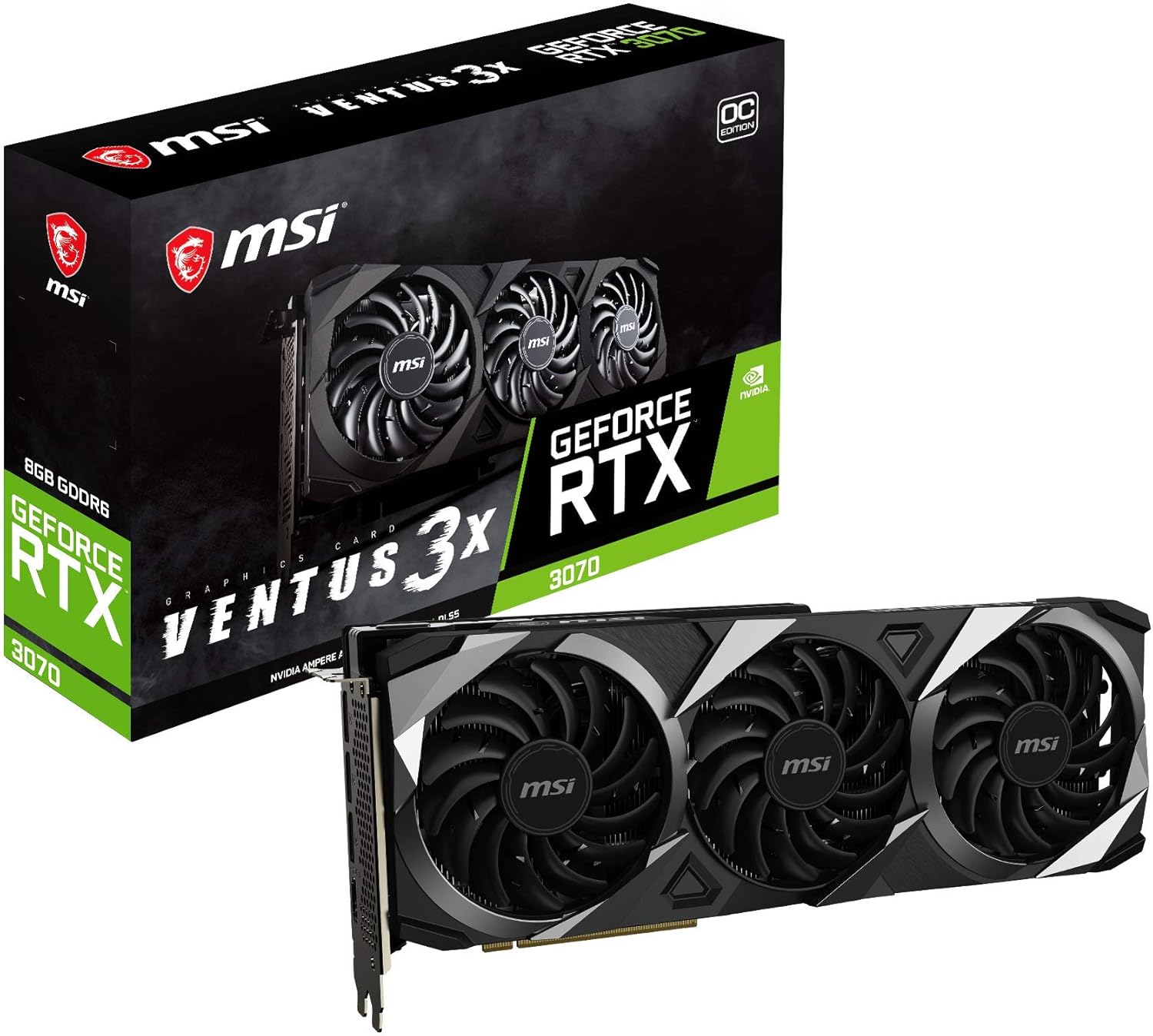 MSI Gaming GeForce RTX 3070 LHR 8GB GDRR6 256-Bit HDMI/DP Nvlink Triple Torx Fan 3 Ampere Architecture OC Graphics Card (RTX 3070 Ventus 3X 8G OC LHR)