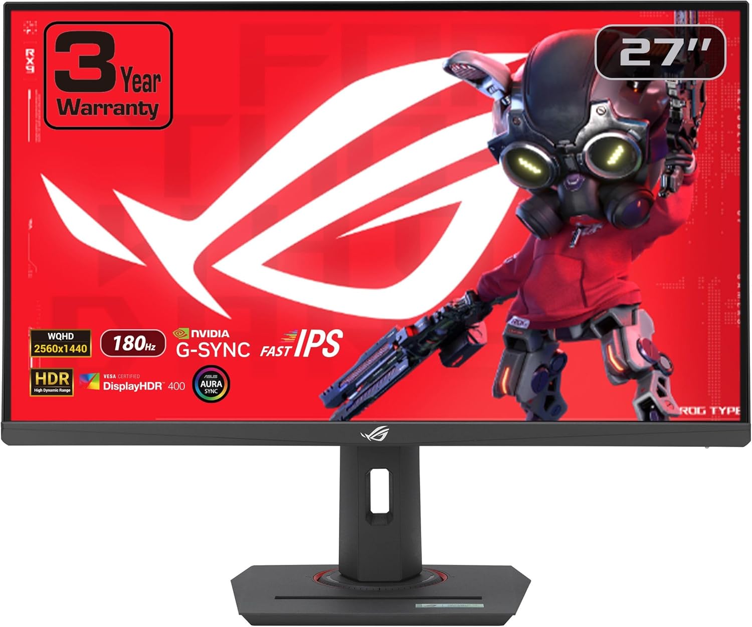 ASUS ROG Strix 27” 1440P USB-C HDR Gaming Monitor (XG27ACG) -QHD, 180Hz, 1ms, Fast IPS, DCI-P3 95%, Extreme Low Motion Blur Sync, G-Sync Compatible, Tripod Socket, Aura Sync, AI Gaming, 3yr Warranty