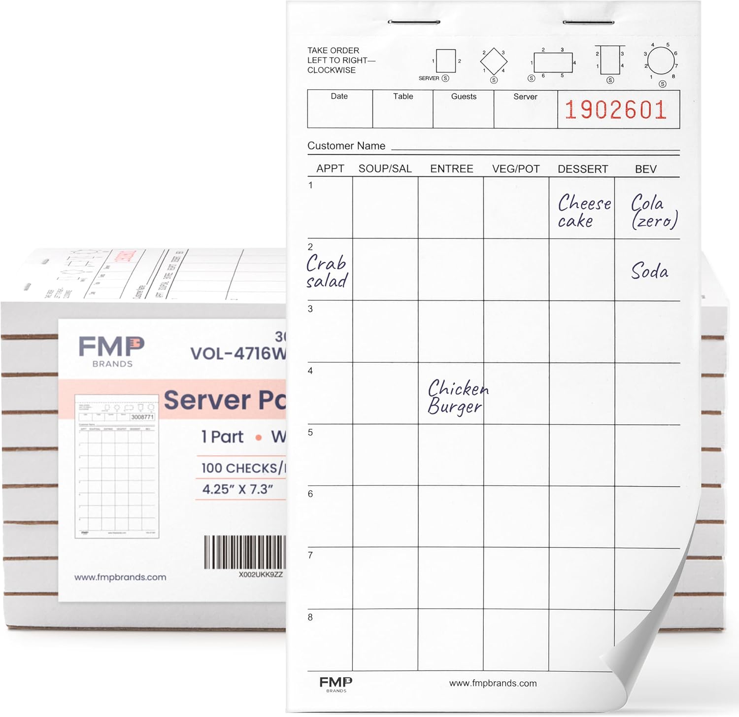 FMP Brands Server Note Pads Paper, Guest Check Books, Total 1000 Sheets, 10 Pads, 100 Sheets/Pad, Guest Check Pads, Order Pads for Servers, Waitress Notepads for Restaurant, Bar, Cafe, Diners