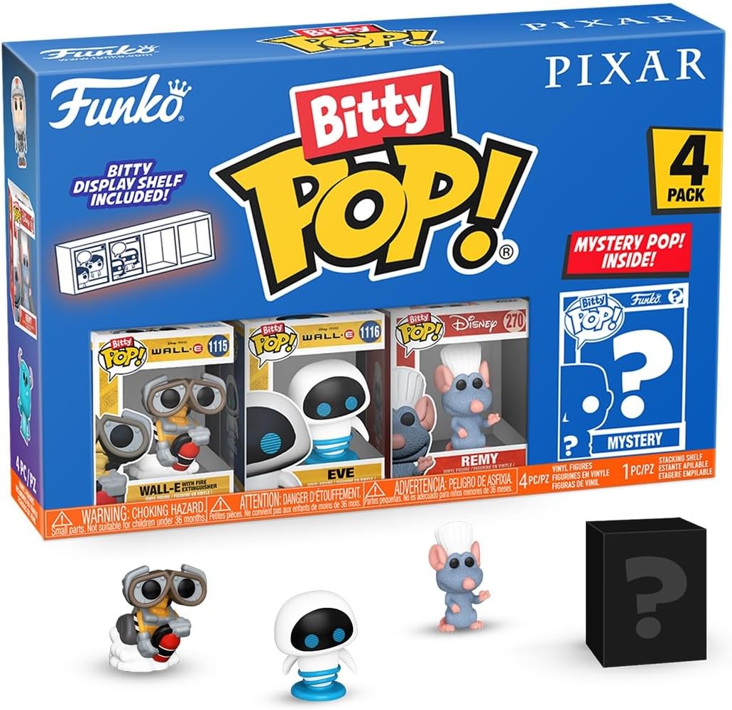 Funko Pop! Bitty: Pixar Mini Collectible Toys 4-Pack – Wall-E, EVE, Remy, & Mystery Chase Figure (Styles May Vary)