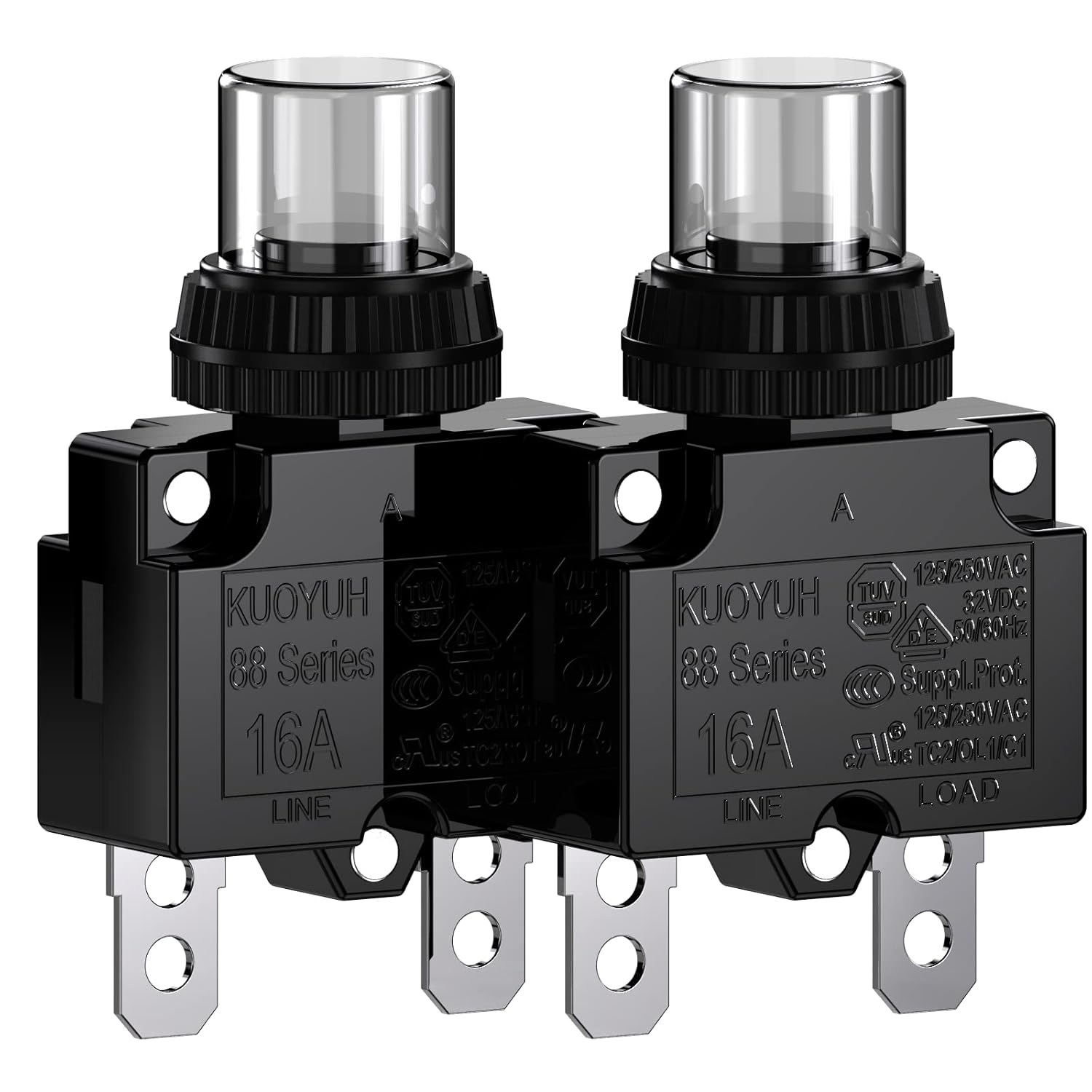 Circuit Breaker,DIYhz Thermal Overload Circuit Breaker 88 Series 16A 32V DC 125/250VAC 50/60Hz Push Button Circuit Breaker Reset Boot Switch and Waterproof Button Transparent Cap 2 Pcs