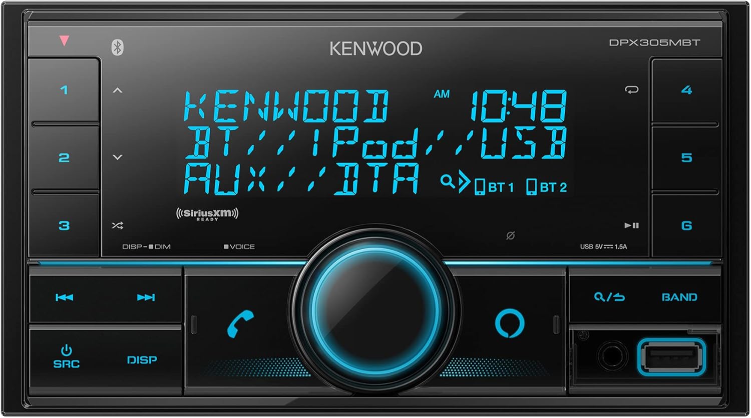 Kenwood DPX305MBT Double DIN in-Dash Digital Media Receiver with Bluetooth (Does not Play CDs) | Mechless Car Stereo Receiver | Amazon Alexa Ready – Black