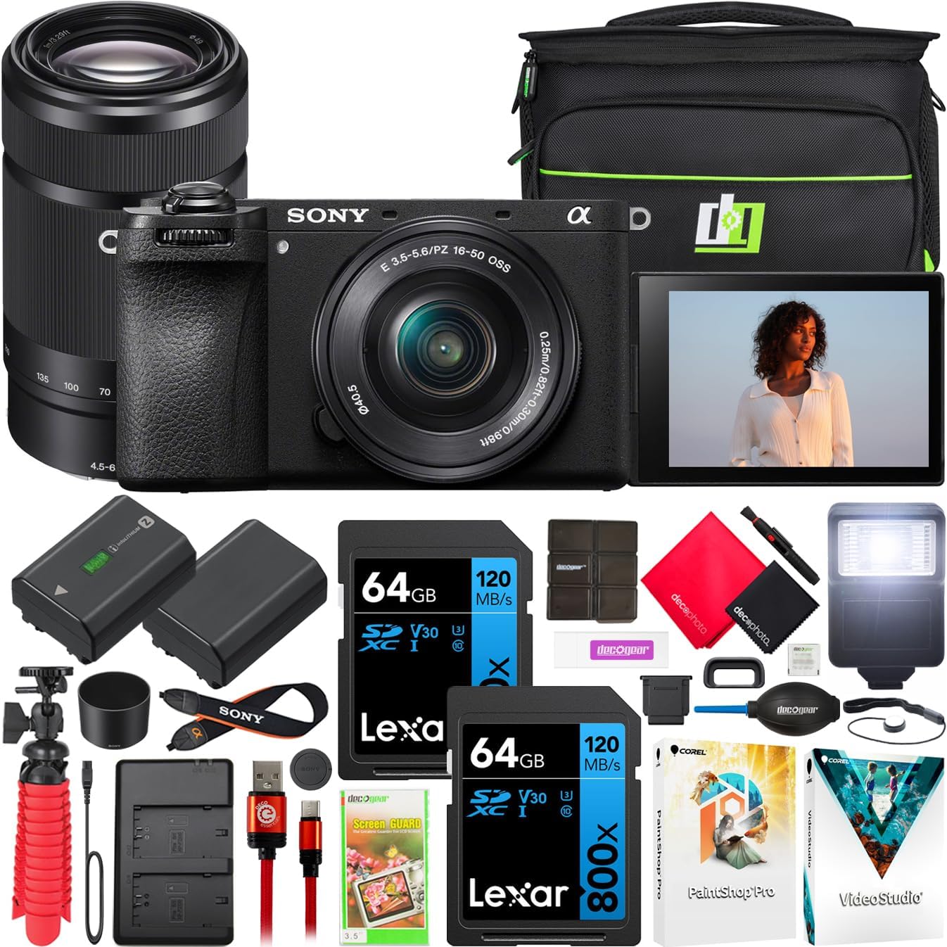 Sony a6700 Alpha APS-C 4K Mirrorless Camera with 2 Lens Kit 16-50mm & 55-210mm ILCE-6700L | Official Sony USA Partner Model | Bundle with Deco Gear Photography Bag + Flash + Extra Battery + Charger