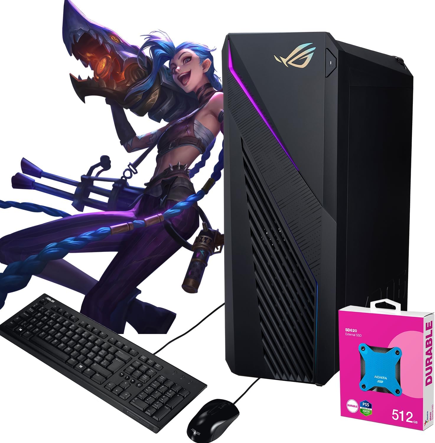 ASUS ROG Strix G16CHR i7 RTX4070 Gaming Desktop, Intel i7-14700KF, NVIDIA GeForce RTX 4070, 32GB RAM, 2TB SSD, Wi-Fi 6, Wired K&M, Windows 11 Pro, with A-Data 512 External SDD Bundle