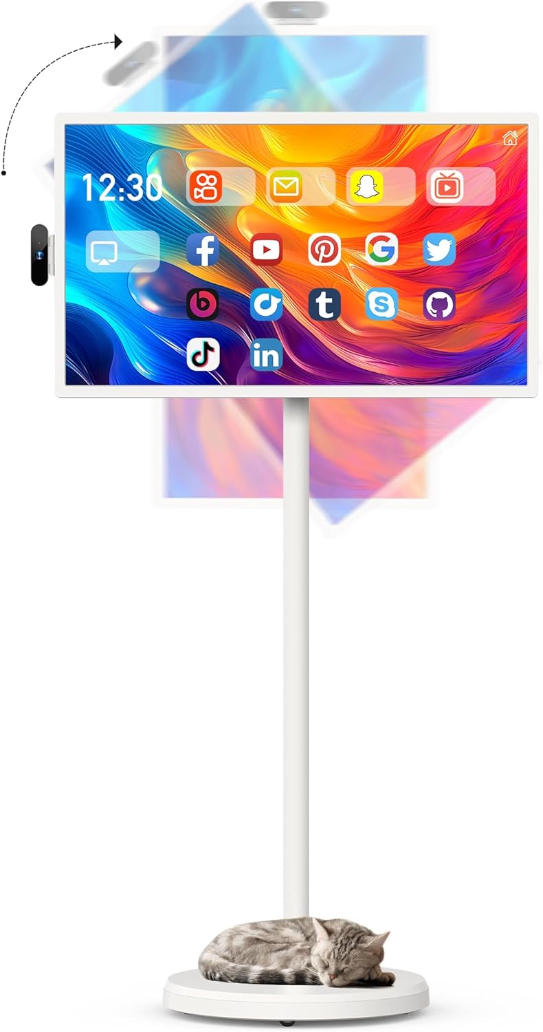 32-Inch Portable Smart Screen 1080p Rotatable Monitor with Incell Touch Screen, Portable Monitor Android OS(Support Google Store), Built-in Battery(4-6H), Full Swivel Rotation, Voice Remote Control