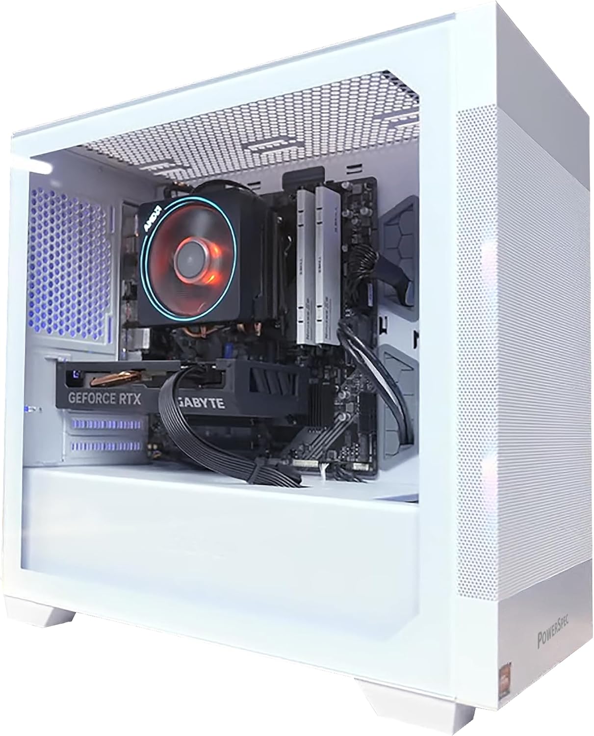 PowerSpec Micro Center G523 Gaming Desktop PC, AMD 7600X3D CPU Processor 4.1GHz, NVIDIA GeForce RTX 4060 GPU Graphics Card, 32GB DDR5-6000 RAM, Windows 11 Pro, 1TB SSD, White RGB