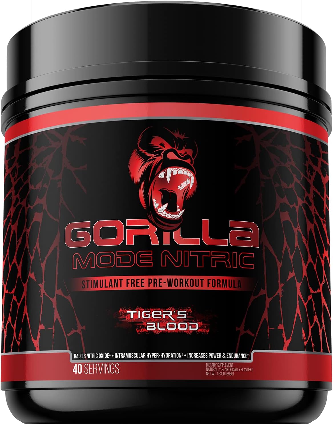 Gorilla Mode Nitric Stimulant Free Pre-Workout – Best Tasting and Most Effective Stimulant Free Pre-Workout/Massive Pumps · Vasodilation · Power / 646 Grams (Tigers Blood)