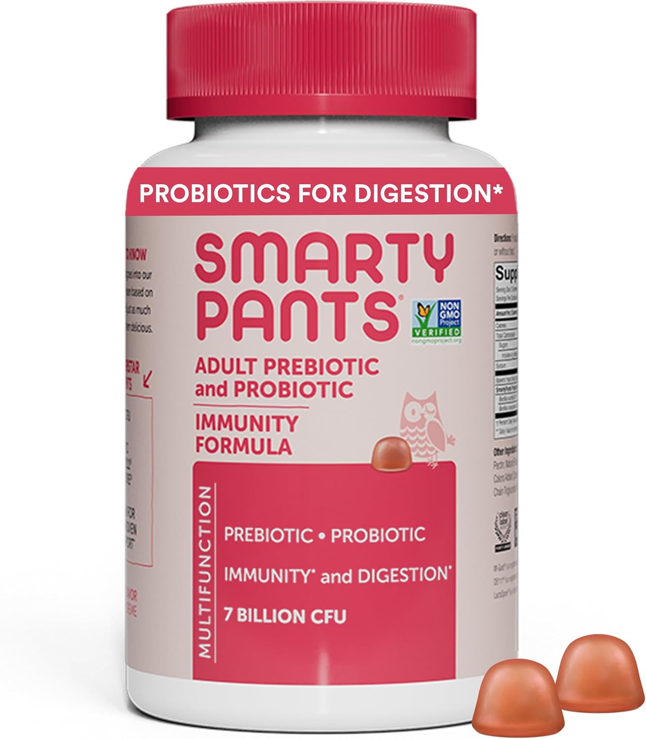 SmartyPants Men’s & Women’s Probiotic Immunity Gummies: Prebiotics & Probiotics for Digestive Health & Immune Support Supplement, Gluten Free, Vegan, Strawberry Crème Flavor, 60 Count (30 Day Supply)