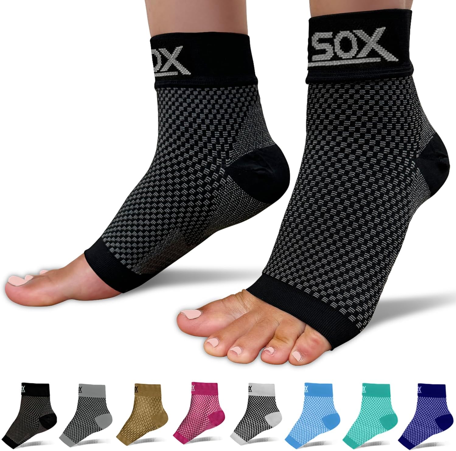 SB SOX Plantar Fasciitis Compression Socks – Plantar Fasciitis Relief for All Day Wear – Best Ankle Sleeve and Arch Support for Foot Pain and Comfort (Black, Large)