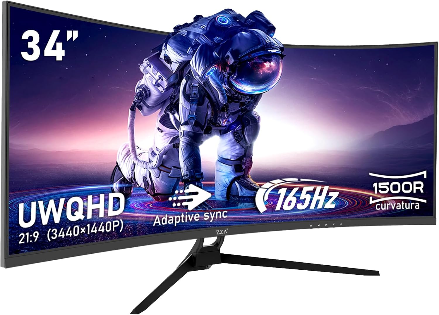 ZZA 34-Inch Curved Gaming Monitor, WQHD Monitor 3440 x 1440 R1500 up to165Hz Refresh Rate, 1ms Response Time, FreeSync & G-Sync, HDR10, 122% sRGB, DP/HDMI, VESA Mount Compatible