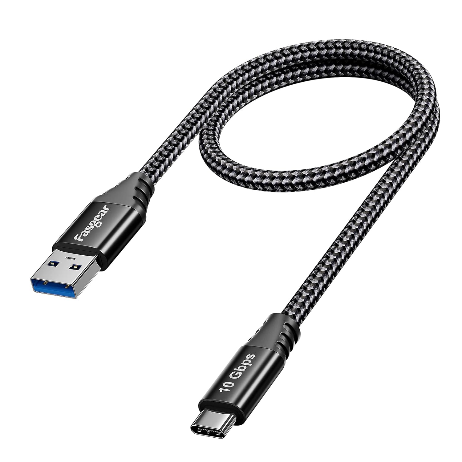 Fasgear USB Type C Cable 1.65ft: Short USB A to C 3.2 Gen 2 Cord Braided – 10Gbps Android Auto Type C Data Cable – 3A Fast Charging Compatible for iPad Pro External SSD X-Box Series Controller