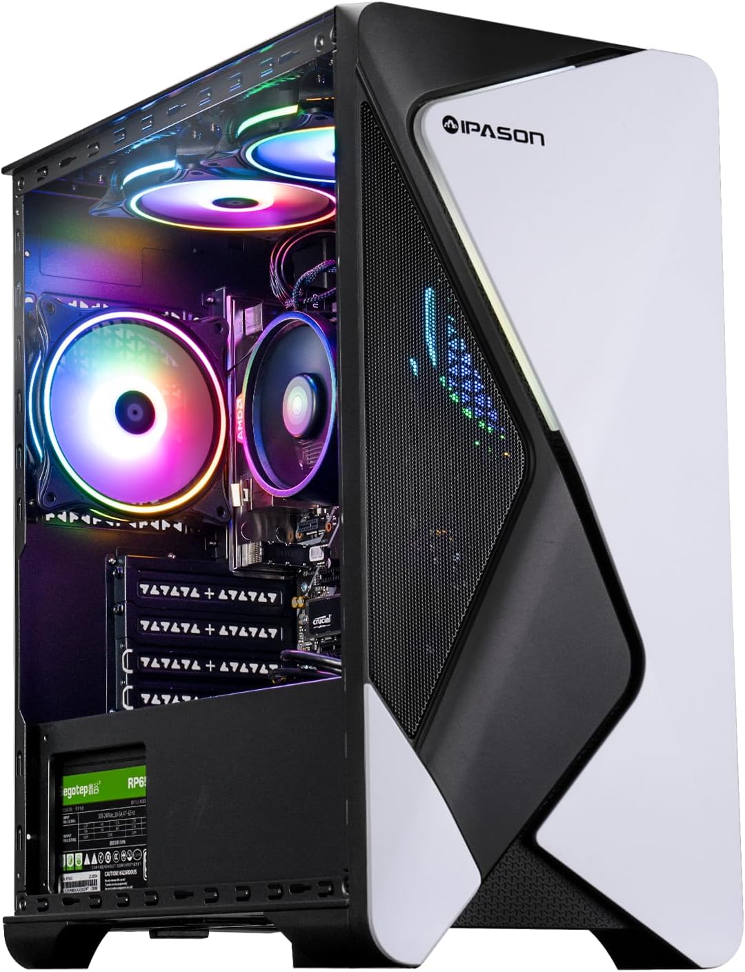 Gaming Desktop PC – AMD Ryzen7 5700G 3.8GHz, AMD Radeon Graphics（Integrated ）, 1TB NVME PCIe Gen4 SSD, 16GB DDR4 RAM 3200, 550W PSU, Windows 11 Home 64-bit Pre-Built PC（White & Black）