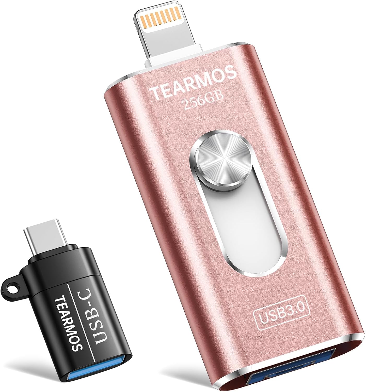 256GB USB Flash Drives for Phone, iPhone Memory Storage Stick for Photos and Videos, Compatible with iPhone iPad Android PCs, No App Required Plug & Play (Light Pink)