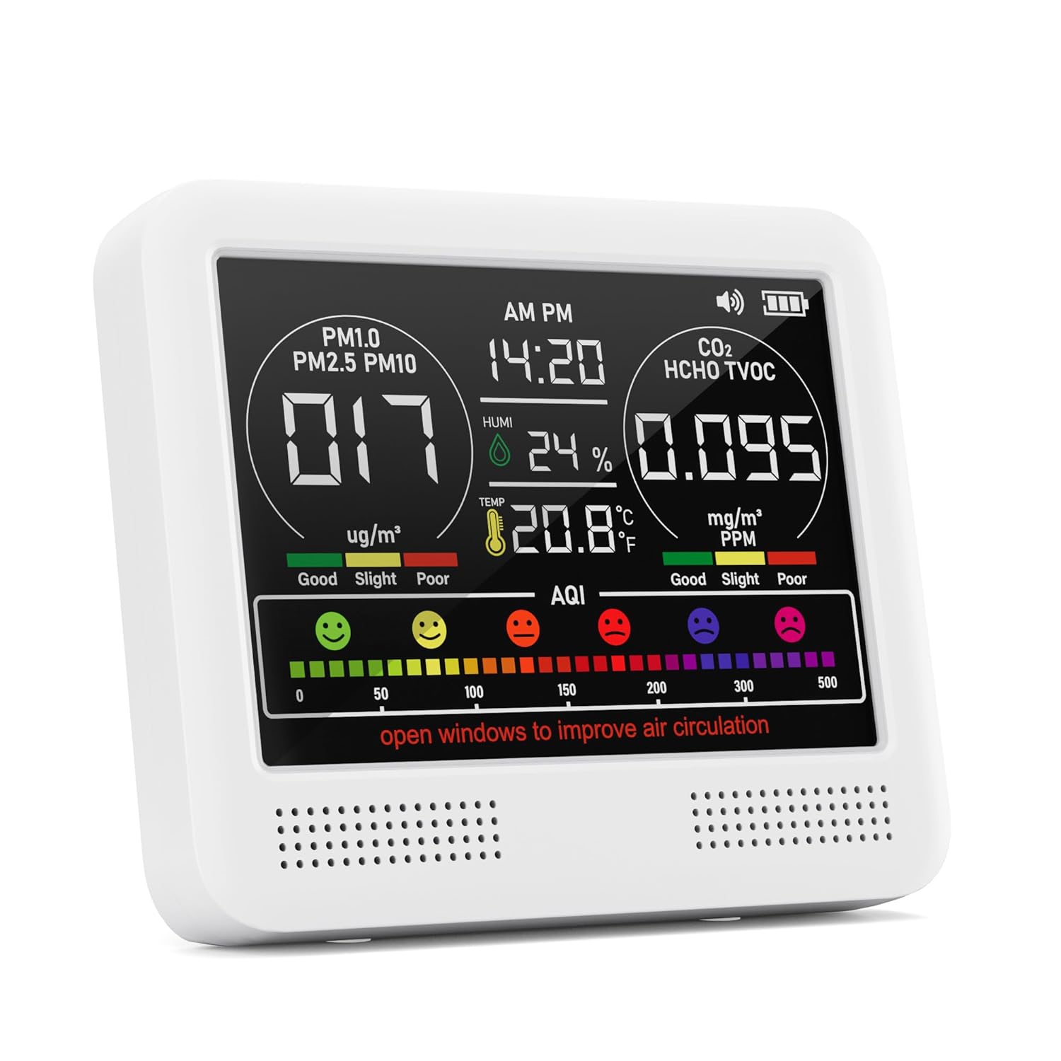 Air Quality Monitor Indoor, 16 in 1 PM1/PM2.5/PM10/CO2/HCHO/TVOC/AQI/Temp/Humidity/Time, Portable Air Quality Meter, with Beep Alarm, Highly Accurate Air Quality Tester for Home, Office