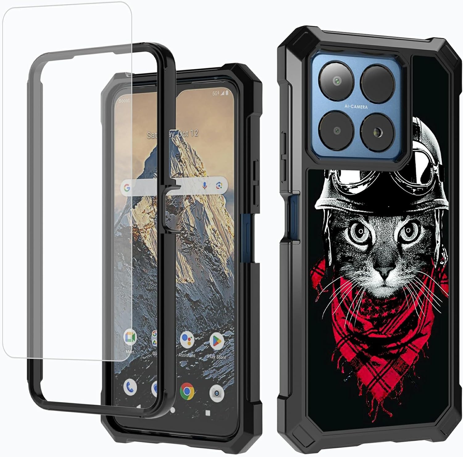 Cool Cat Case for Boost Summit 5G with Screen Protector Dual Layer Hard PC Textured Back & Soft TPU Bumper Shockproof Protective Cover for Boost Summit 5G