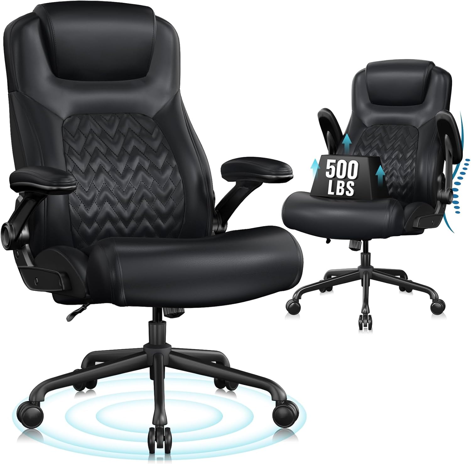 Flysky Executive Ergonomic Office Chair – Big and Tall Office Chair for Heavy People, PU Leather Computer Desk Chair with Flip-up Armrest, Comfortable Wide High Back PC Work Chair