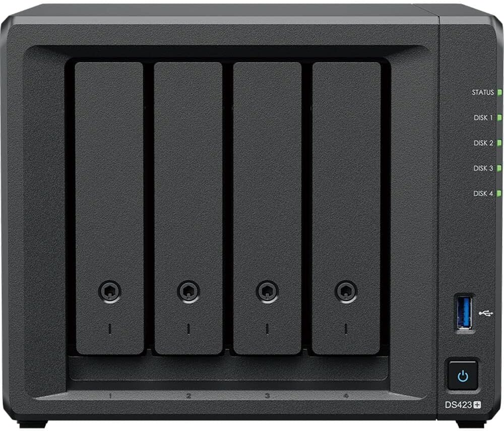 Synology DiskStation DS423+ NAS Server with Celeron 2.0GHz CPU, 6GB Memory, 8TB SSD Storage, 1TB M.2 NVMe SSD, 2 x 1GbE LAN Ports, DSM Operating System