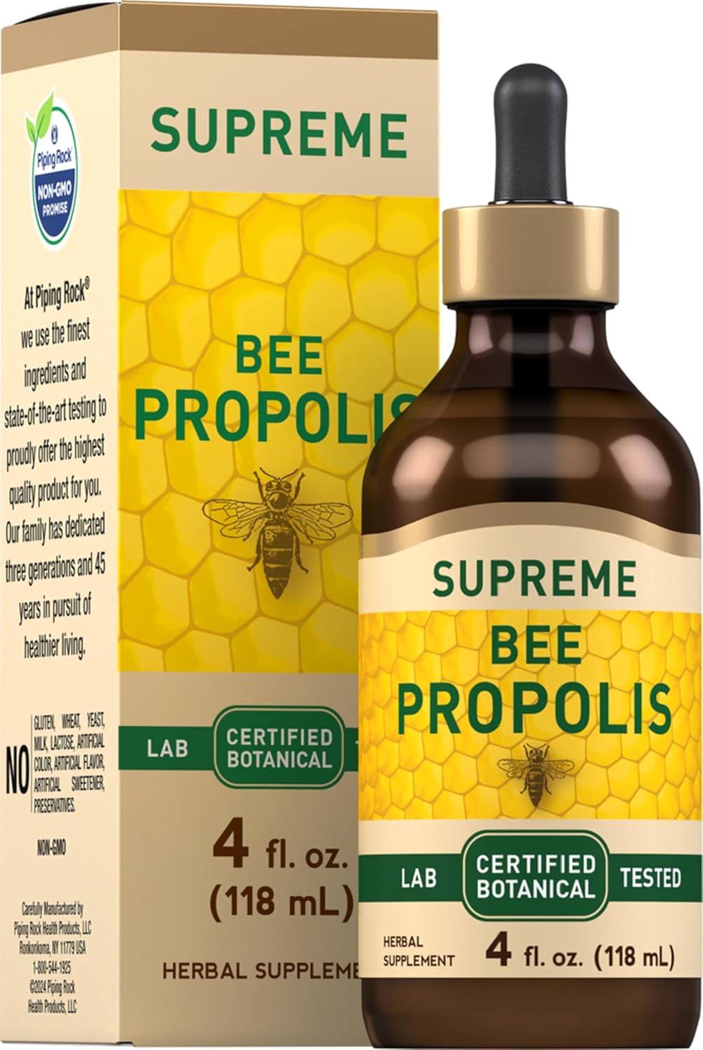 Piping Rock Bee Propolis Tincture | 4 Fl Oz | Certified Bontanical Extract Liquid | Non-GMO, Gluten Free Supplement