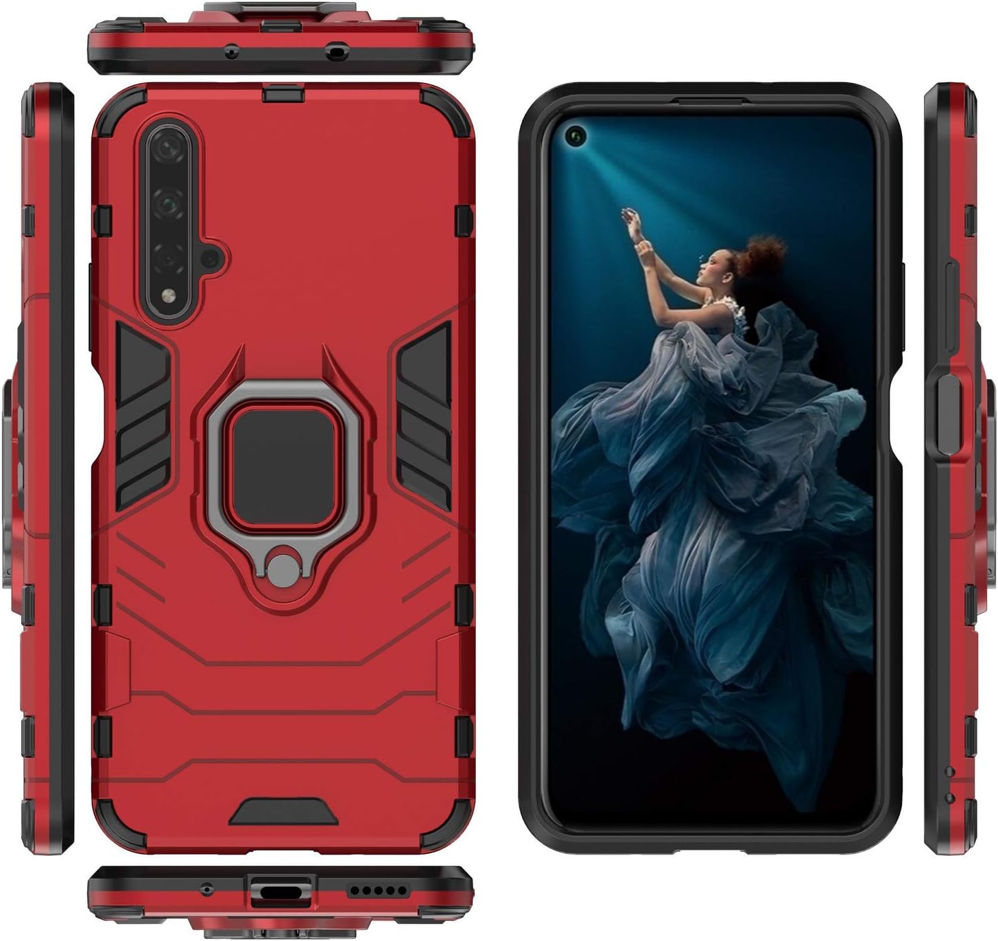 Case for Huawei Honor 20 / Nova 5T Case Cover,360 Degree Rotating Ring Holder Kickstand with Magnetic Car Mount Case for Huawei Honor 20 YAL-AL00 YAL-TL00 YAL-L21 / Nova 5T Case Red