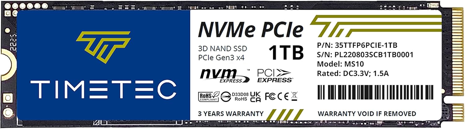 Timetec 1TB SSD NVMe PCIe Gen3x4 8Gb/s M.2 2280 3D NAND High Performance SLC Cache Read/Write Speed Up to 2,000/1,600 MB/s Internal Solid State Drive for PC Laptop and Desktop (1TB)