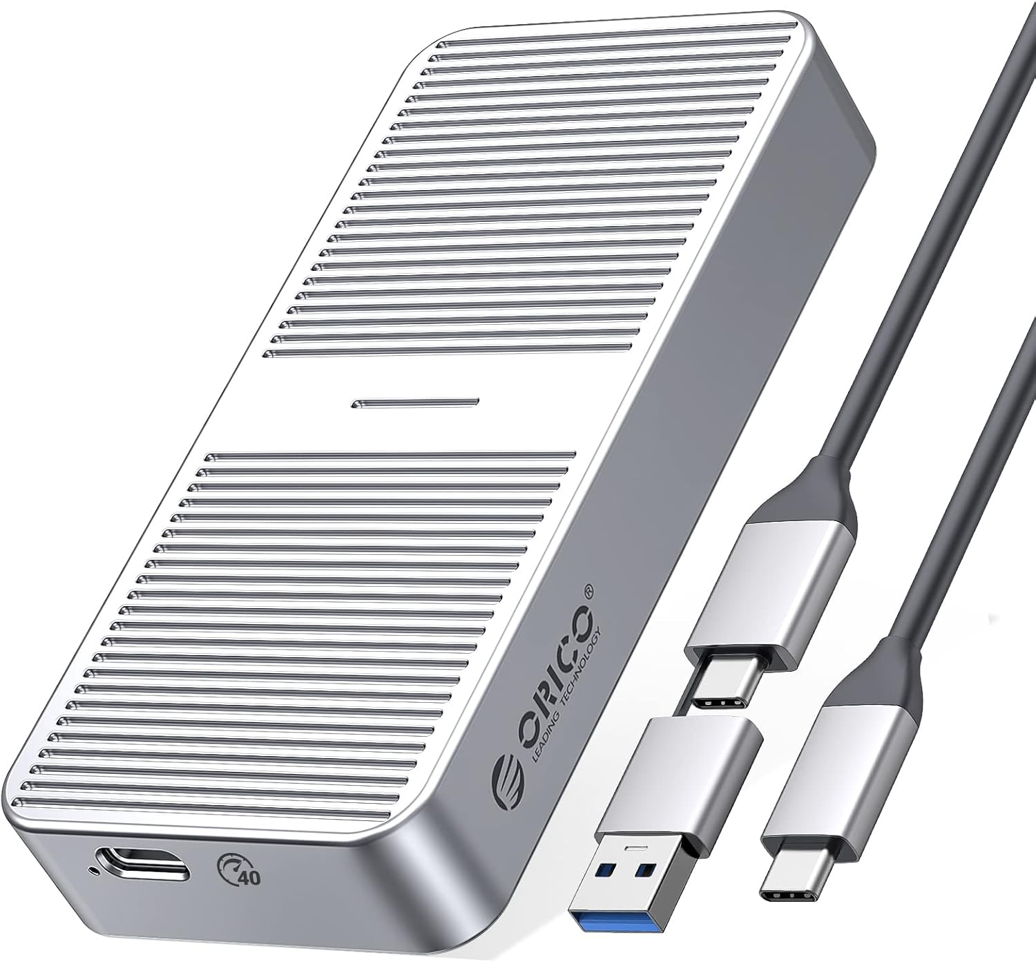 ORICO Upgraded M.2 NVMe SSD Enclosure 40Gbps PCIe3.0x4 USB C Adapter, Aluminum NVMe PCIe 2280 M-Key(B+M Key) External Solid State Drive Case, Support Thunderbolt 3/4 USB3.2/3.1/3.0/Type C-M224-Silver