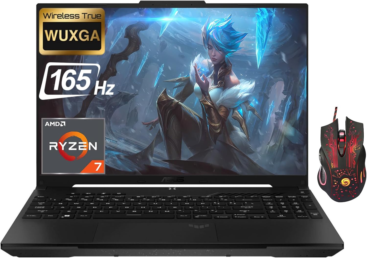 ASUS TUF A16 Gaming Laptop, 16″ 165Hz WUXGA Display, AMD Ryzen 7 7735HS(8-core), ‎32GB RAM, 1TB SSD, AMD Radeon RX 7700S, Wi-Fi 6, Bluetooth, Win 11 Home, with Gaming Mouse