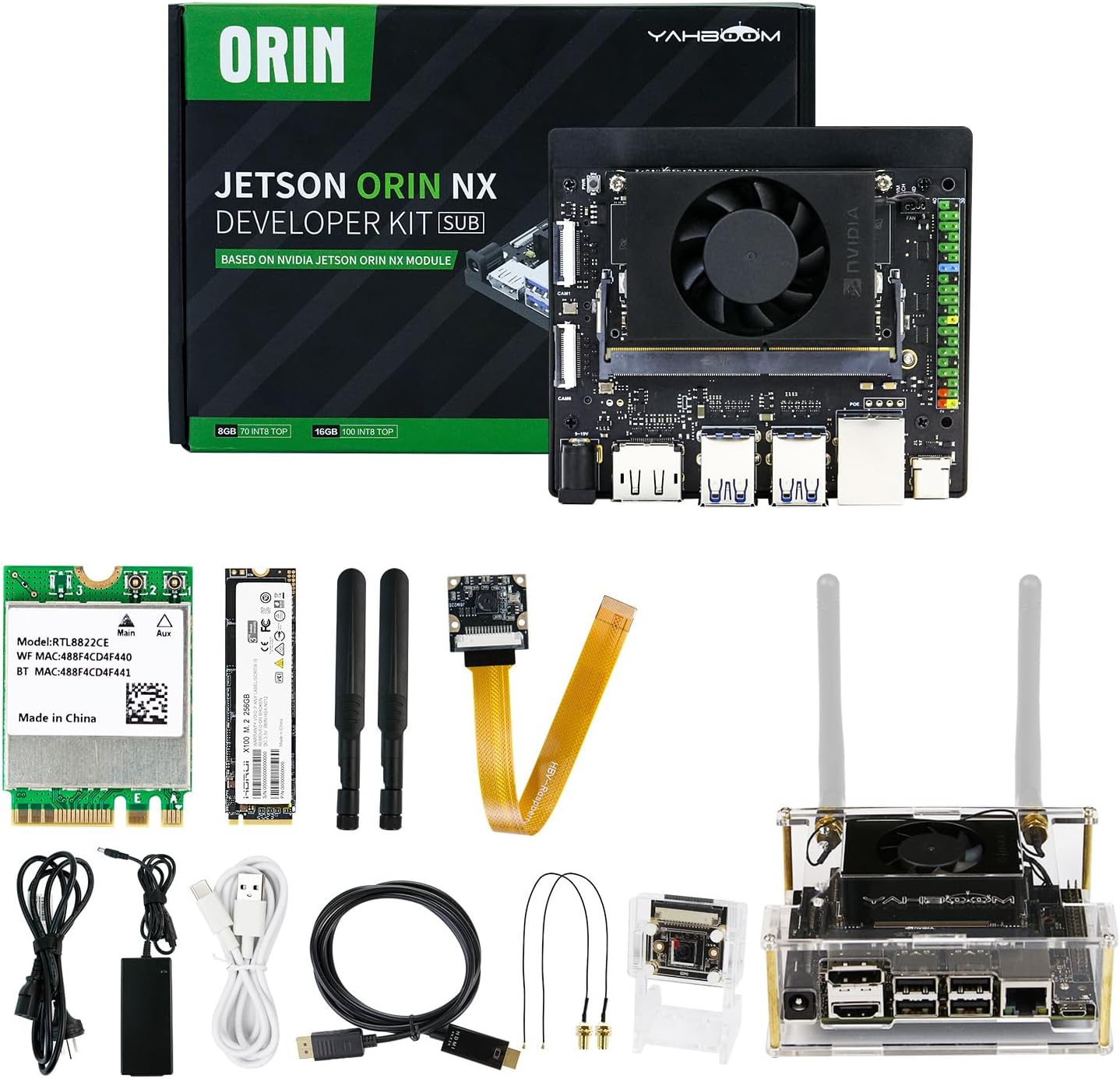 Yahboom Jetson Orin NX 16GB RAM AI 100TOPS Development Kit IMX219 CSI Camera 256GB SSD for Robots ROS2 Programming Ubuntu20.04 (Orin NX 16GB Came Adva Kit)