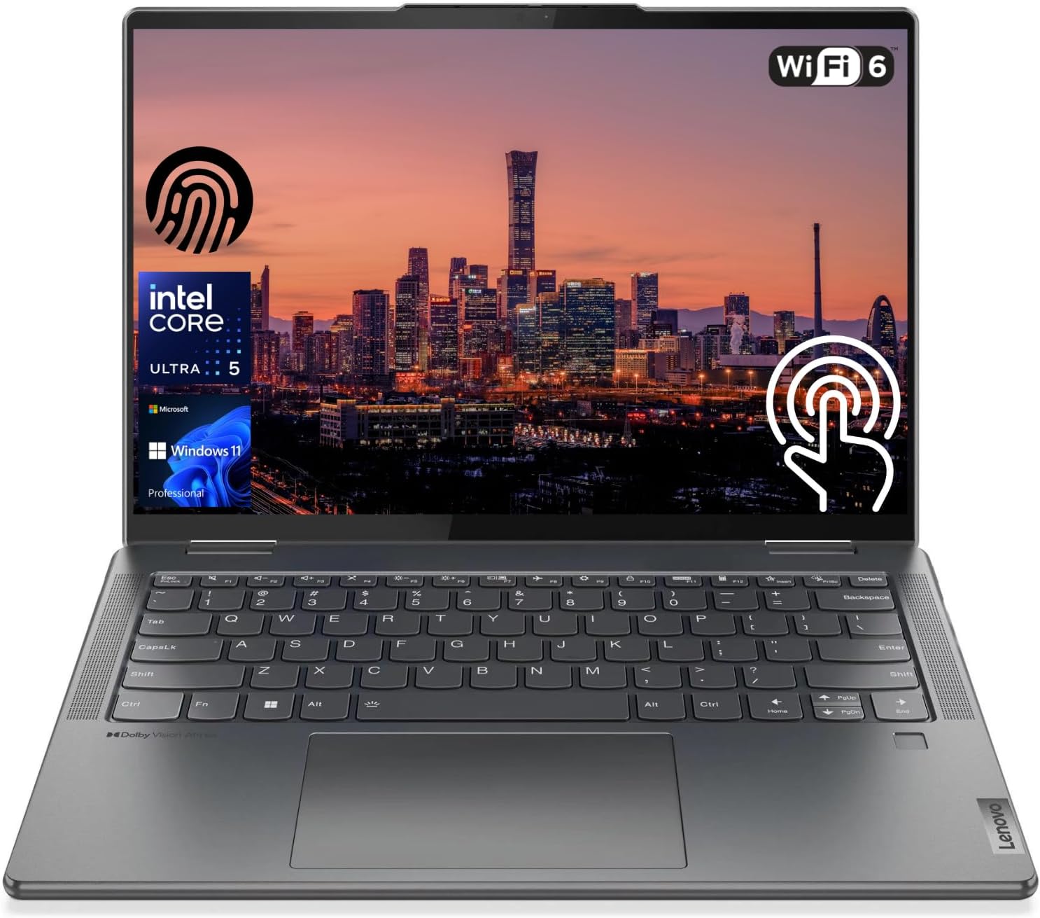 Lenovo Yoga 7 14″ Business 2-in-1 Laptop, 14″ FHD+ Touchscreen, Intel Ultra 5 125U (Beats i7-1355U), 16GB DDR5 RAM, 512GB SSD, FP Reader, Backlit KB, SD Card Reader, IR Camera, Wi-Fi 6, W11P, Grey