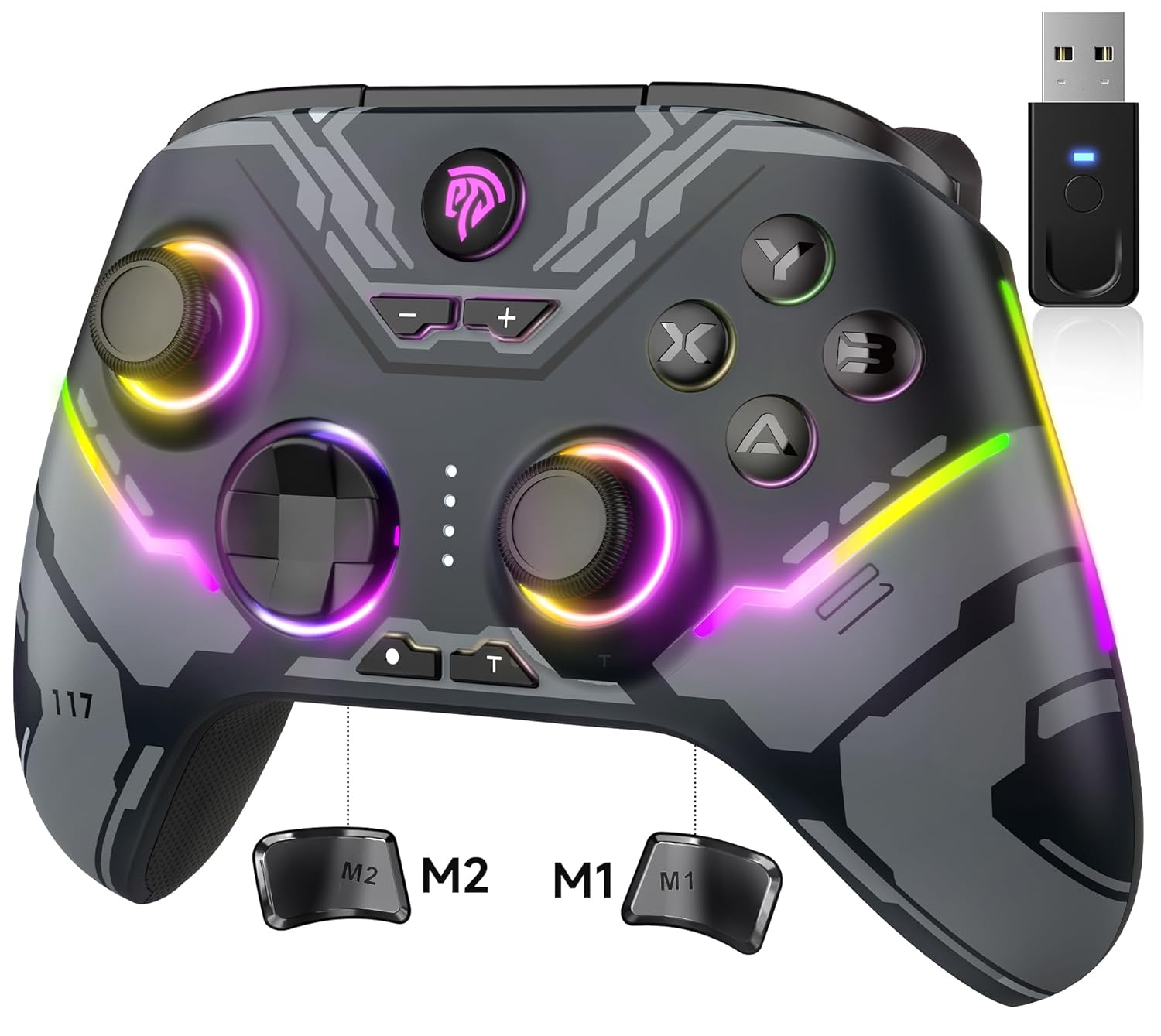 EasySMX X15 PC Controller – Enhanced Wireless Bluetooth Controller with Hall Joysticks/Hall Triggers/RGB Lighting – No Stick Drift, No Dead Zone – Work for Windows PC, Android, Steam and Switch