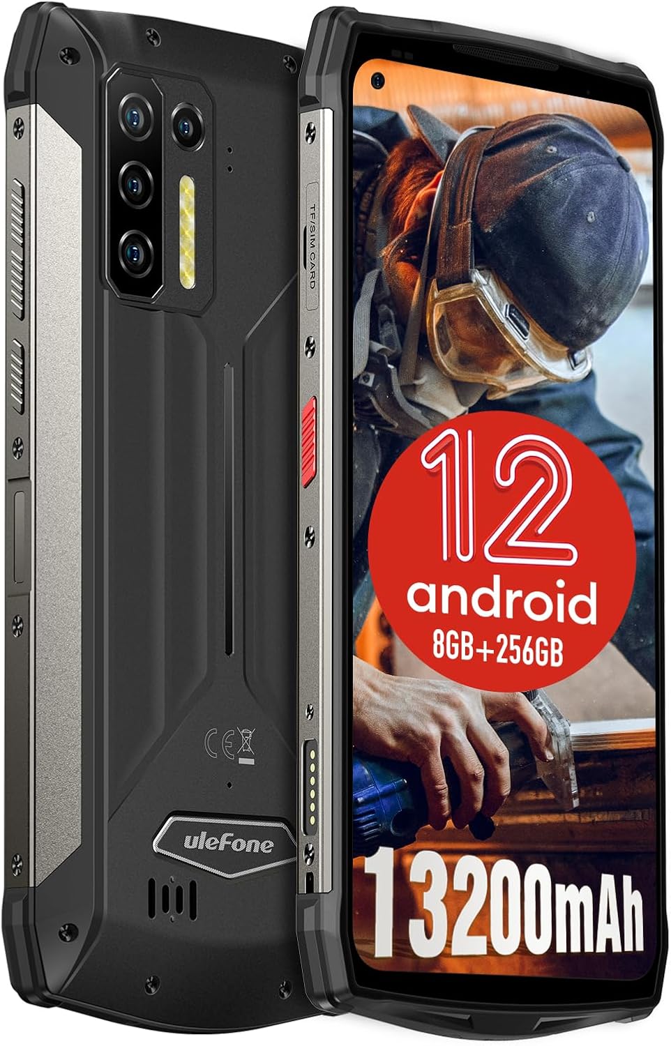 Ulefone Power Armor 13 Rugged Smartphone, IP68 Waterproof Phone, 13200mAh Battery, 15W Wireless Charge, 48MP Four Rear Camera, 6.81″ FHD+, Helio G95 Octa-core Android 12, 8GB + 256GB, Dual 4G