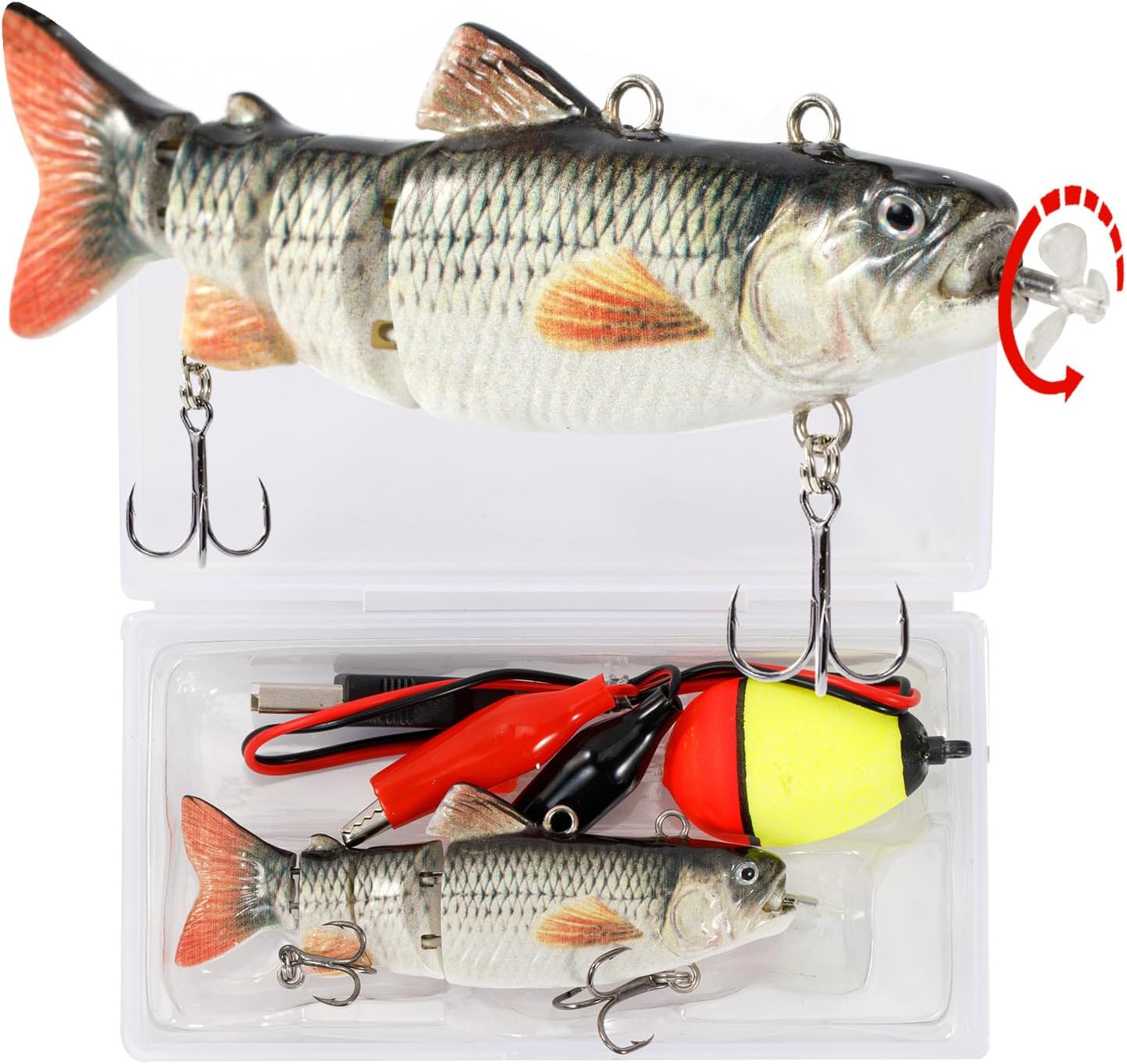 Robotic Swimming Fishing Bait Electric Lures 3.5″ USB Rechargeable LED Light Wobbler 4-Segement Multi Jointed Swimbait Hard Lures Fishing Tackle