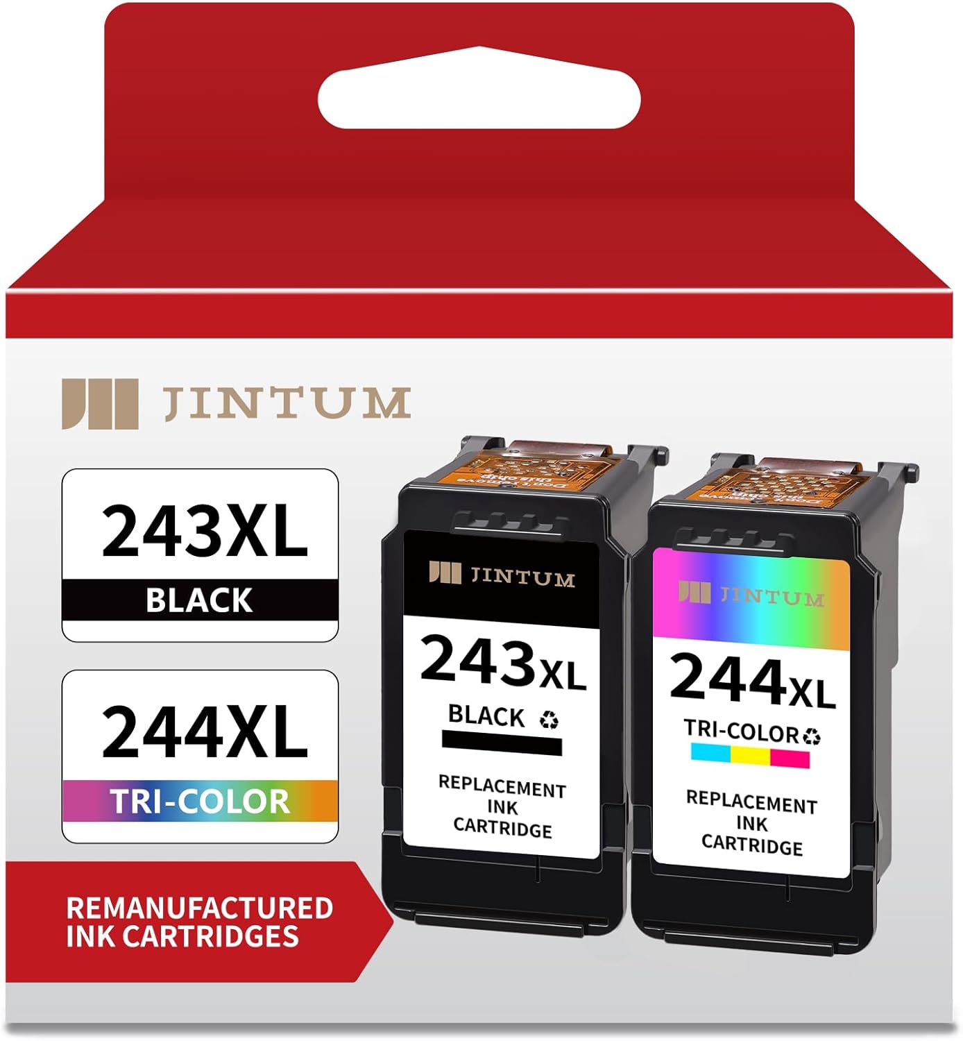 JINTUM Remanufactured Ink Cartridge Replacement for Canon 243 244 243XL 244XL Ink Cartridges for MG2522 MG2500 MG2520 MX490 MX492 TR4520 TR4522 TS3322 TS3122 TS3100（1 Black, 1 Tri-Color