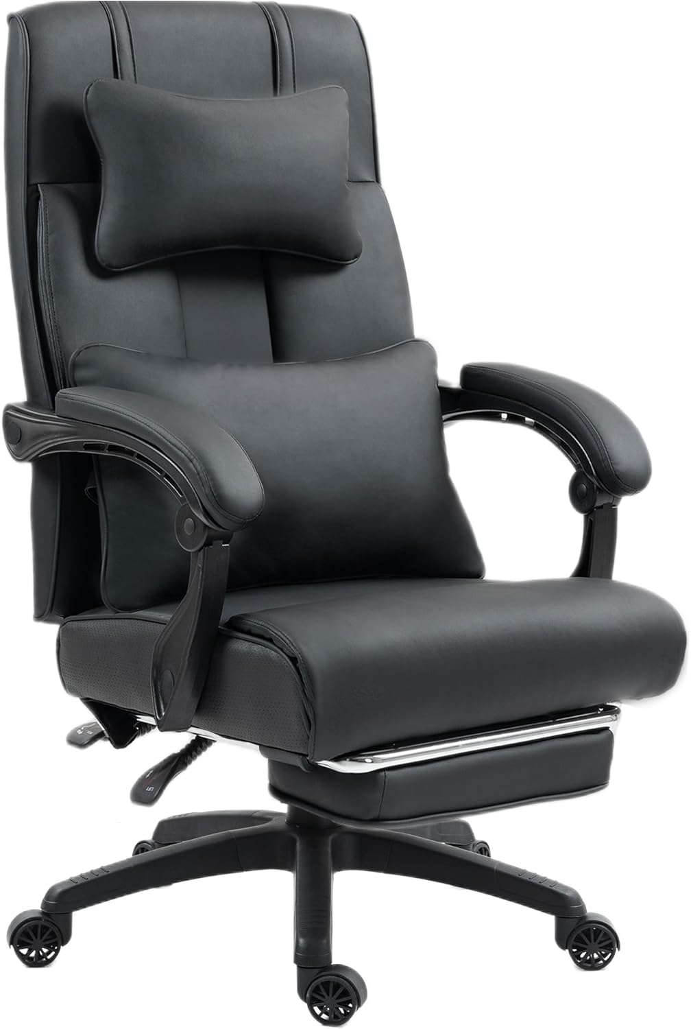 Dowinx Executive Office Chair with Footrest, Ergonomic Big and Tall Computer Chair Back Support, High Back Home Office Desk Chair Comfy, Swivel Reclining Gaming Chair for Adult, 350LBS,Leather Black