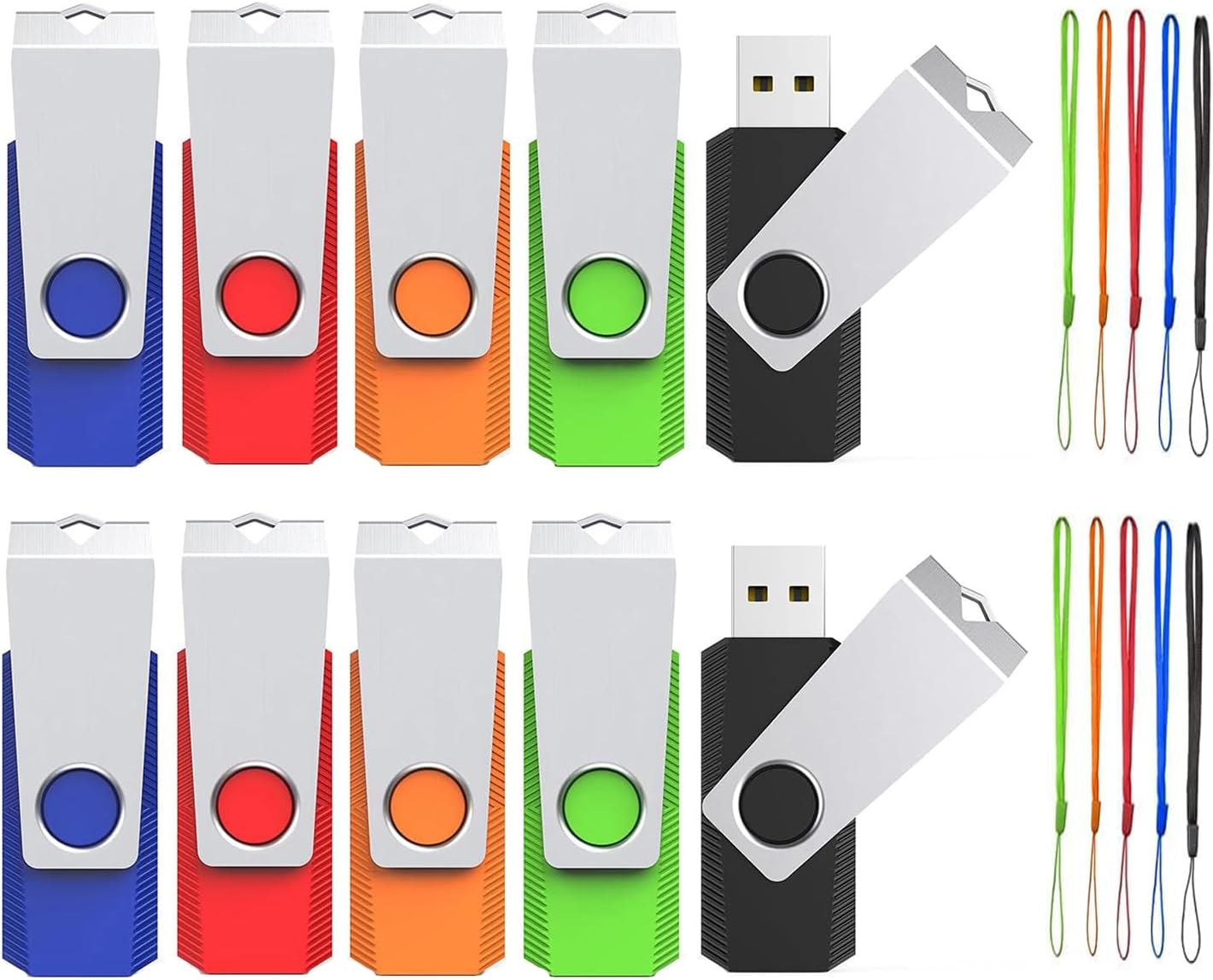 32GB USB Flash Drive 10 Pack Bulk USB 2.0 Memory Stick 32 GB Swivel Thumb Drive Portable Pen Drives Colorful Jump Drive for Data Storage (10 Pieces 32GB)