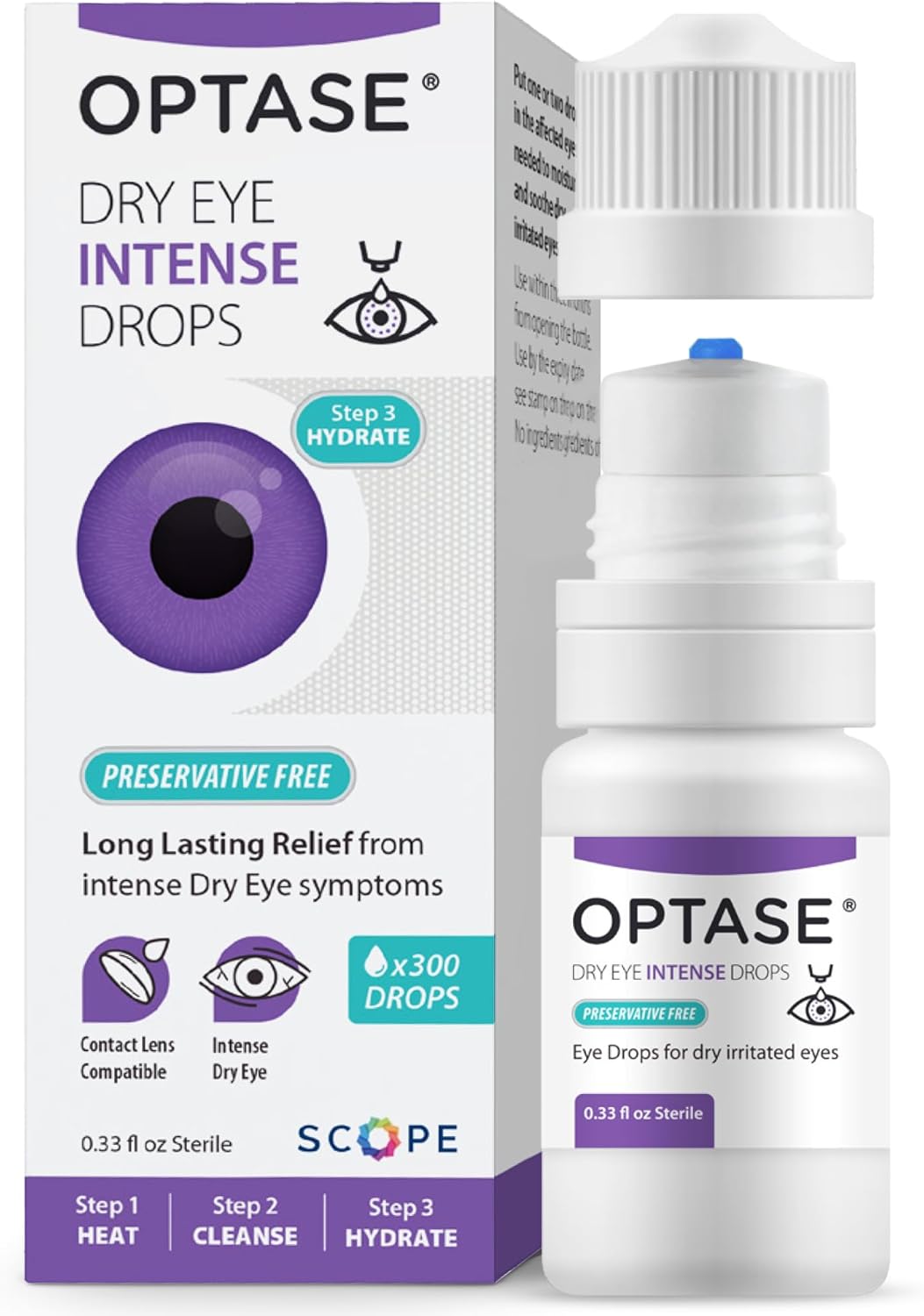 Optase Dry Eye Intense Drops – Preservative Free Eye Drops for Long Lasting Relief – Artificial Tears to Relieve Severe Dry Eye Symptoms – Multidose Bottle – Step 3 Hydrate – .33 fl oz, 300 Doses