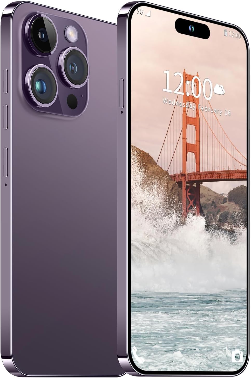 Huness I15 Pro MAX Smartphone Unlocked Cell Phone,Battery 6800mAh 6.8 HD Screen Unlocked Phone,6+256GB Android 13 with 128GB Memory Card,Dual SIM/5G/Fingerprint Lock/Face ID (Purple, 6+256)