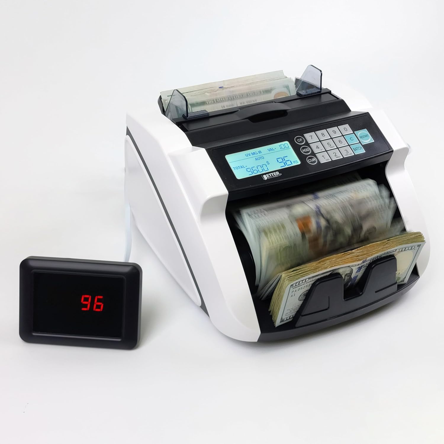 Large Money Counter Machine, USD/EUR/GBP/CAD Counterfeit Bill Detector with LCD Display, Advanced Detection, 300 Bill Capacity, 1000 Notes per Min, Total Value, Batch Function + More