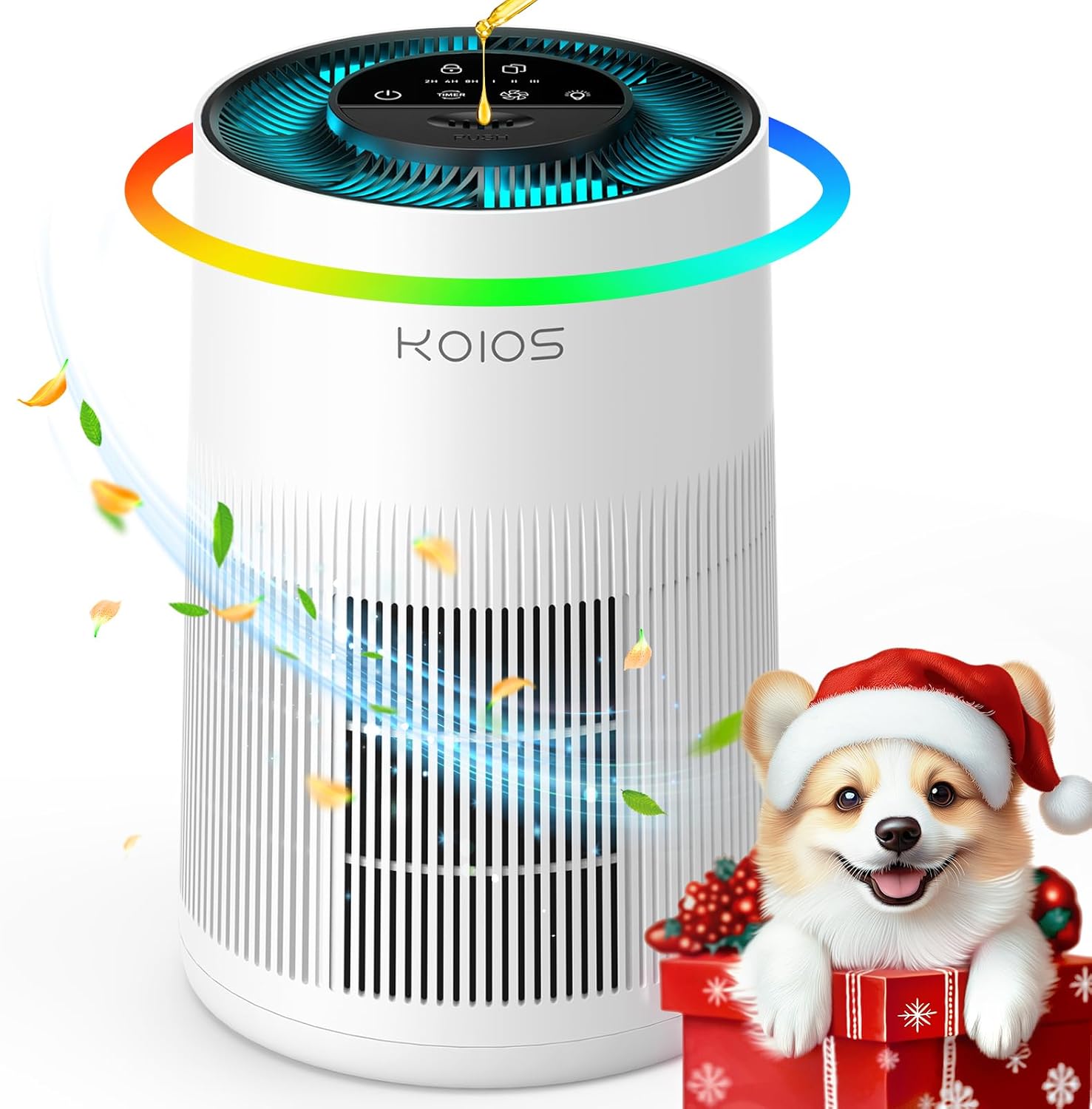 Air Purifiers for Home Large Room 1200ft², KOIOS H13 True HEPA Air Purifier for Bedroom with 7 Colorful Lights, Aromatherapy, Desktop Air Filter Cleaner for Smoke Dust Pollen Pets Dander Odor, AP2303