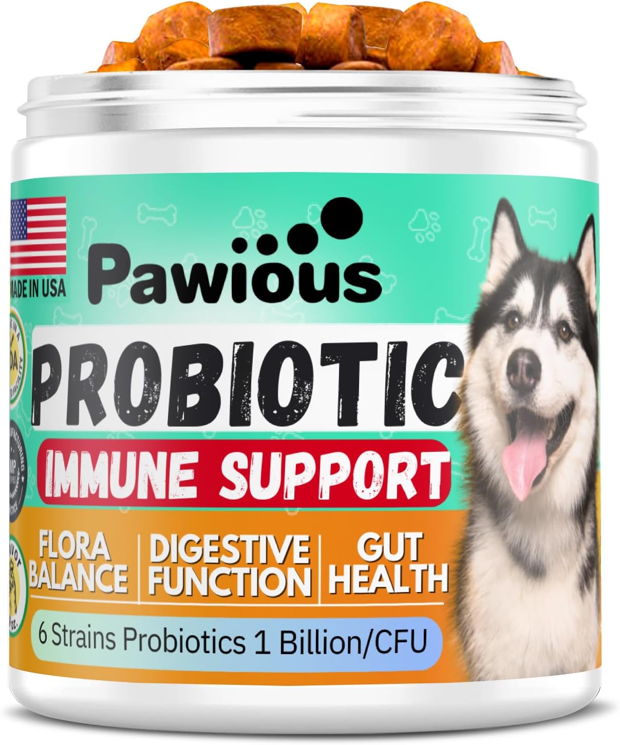 Probiotics for Dogs – Digestive Enzymes Gut Flora, Digestive Health, Immune System – Diarrhea Support, Itchy Skin, Allergies – Pumpkin, Flaxseed Meal, Papaya Powder – Probiotic Chews for Dogs