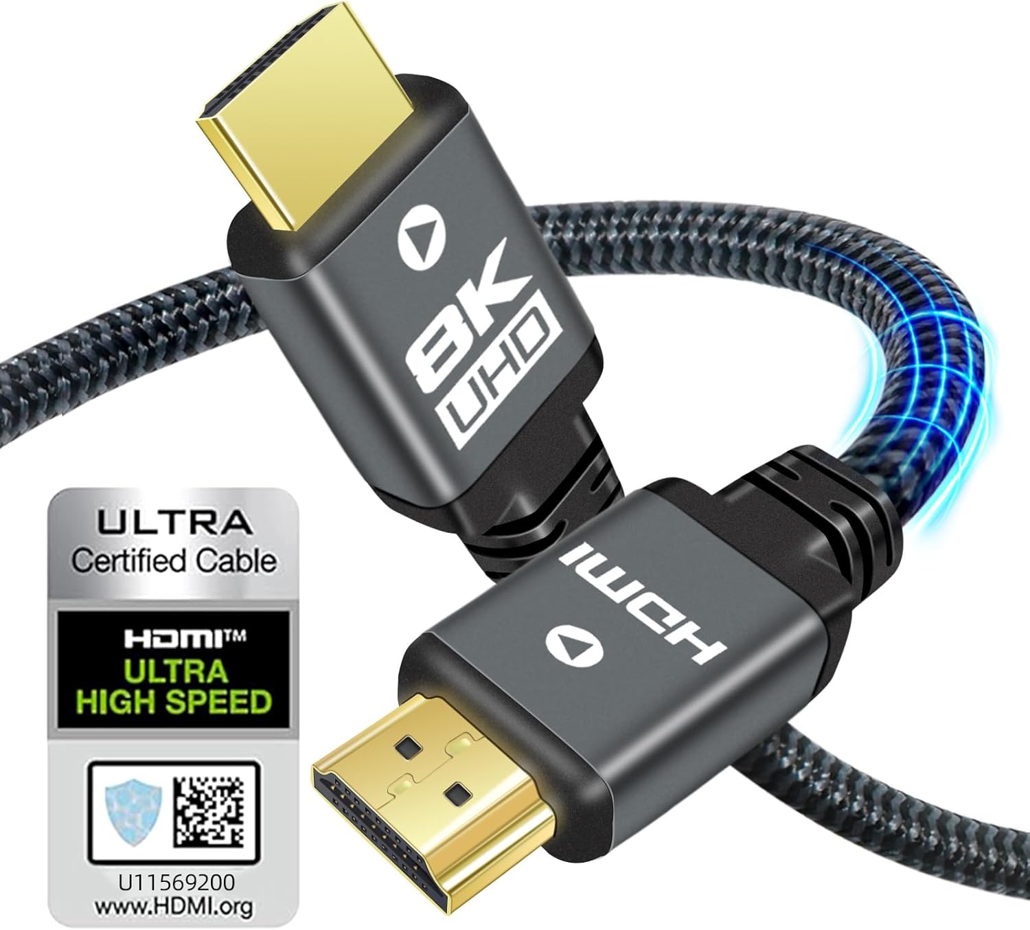 Yauhody 8K HDMI 2.1 Cable 10ft, Certified Ultra High Speed Heavy Duty Nylon Braided HDMI 2.1 Cord, 8K@60Hz, 10K, 4K@144Hz, 4K@120Hz, eARC, HDCP 2.2 & 2.3, Dynamic HDR, 3D for Monitor, TV (10 Feet)