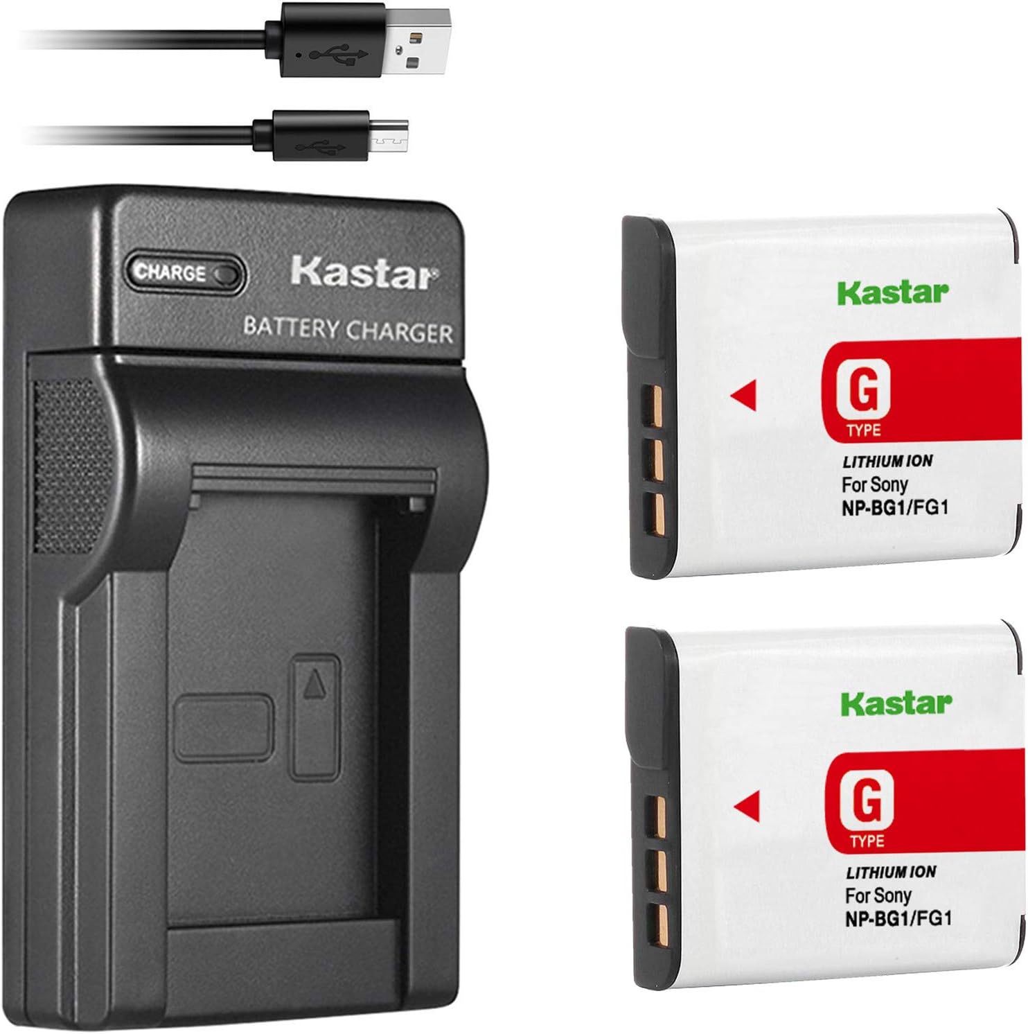 Kastar Battery X2 + Slim USB Charger for Sony NP-BG1 NP-FG1 Battery Sony Cybershot DSC-HX5V, DSC-HX9V, DSC-W30, DSC-W35, DSC-W50, DSC-W55, DSC-W70, DSC-W80, DSC-W290, DSC-H10, H20, H50, H55, H70, H90