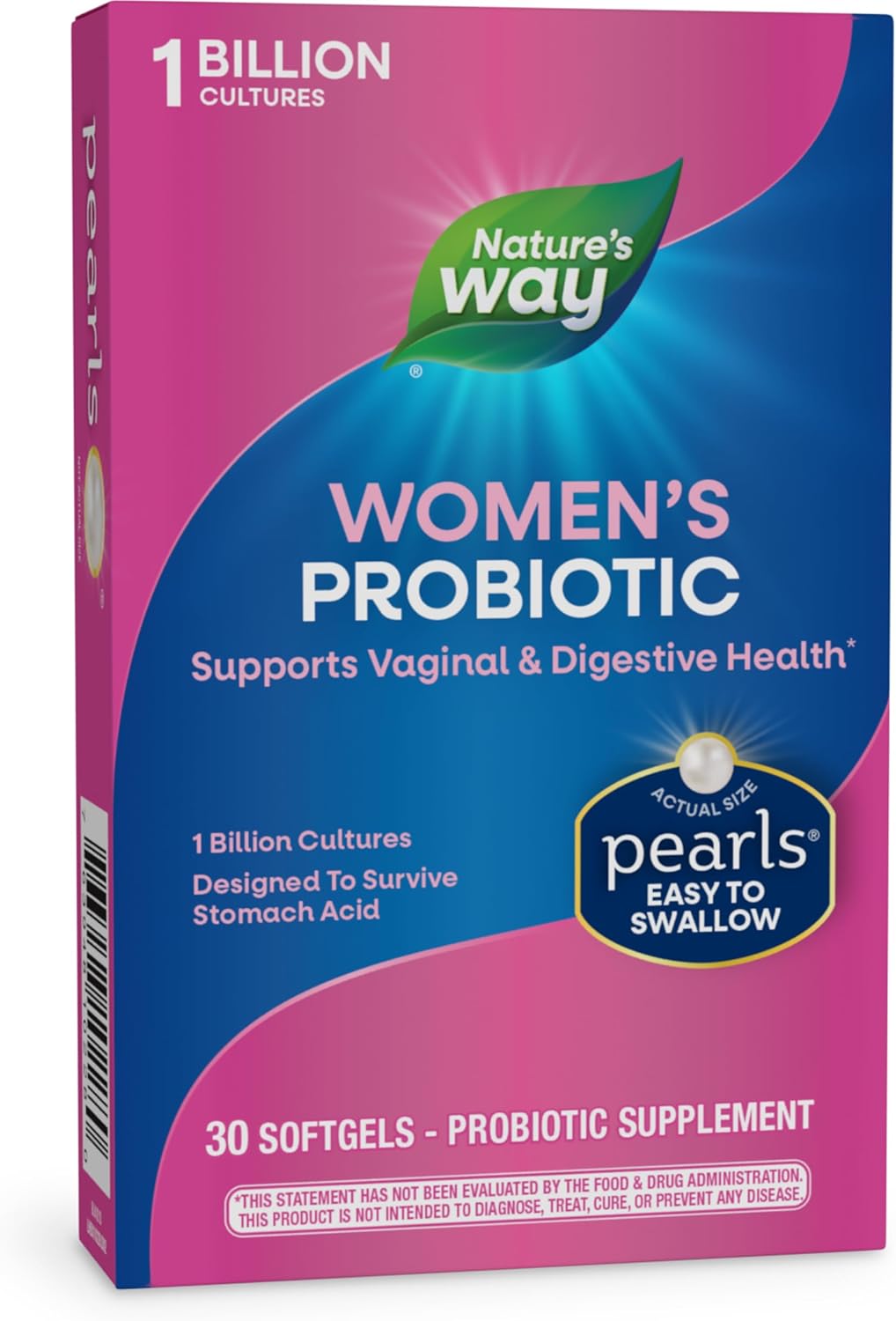 Nature’s Way Women’s Probiotic Pearls, Supports Vaginal and Digestive Health*, Protects Against Occasional Constipation & Bloating*, 1 Billion Live Cultures, 30 Softgels (Packaging May Vary)