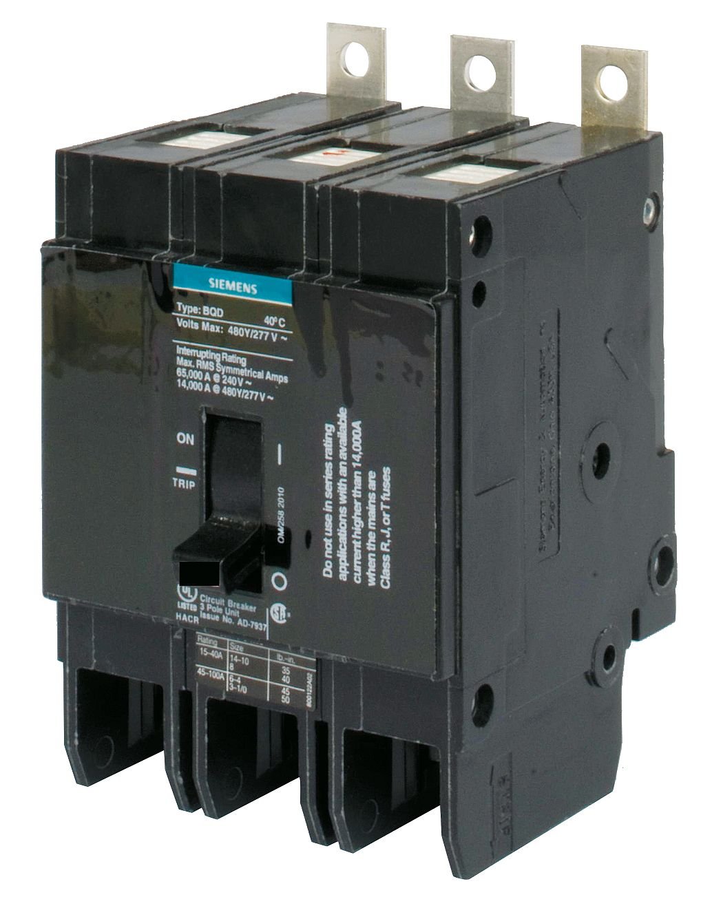 Siemens – BQD320 – Bolt On Circuit Breaker, 20 Amps, Number of Poles: 3, 277/480VAC AC Voltage Rating