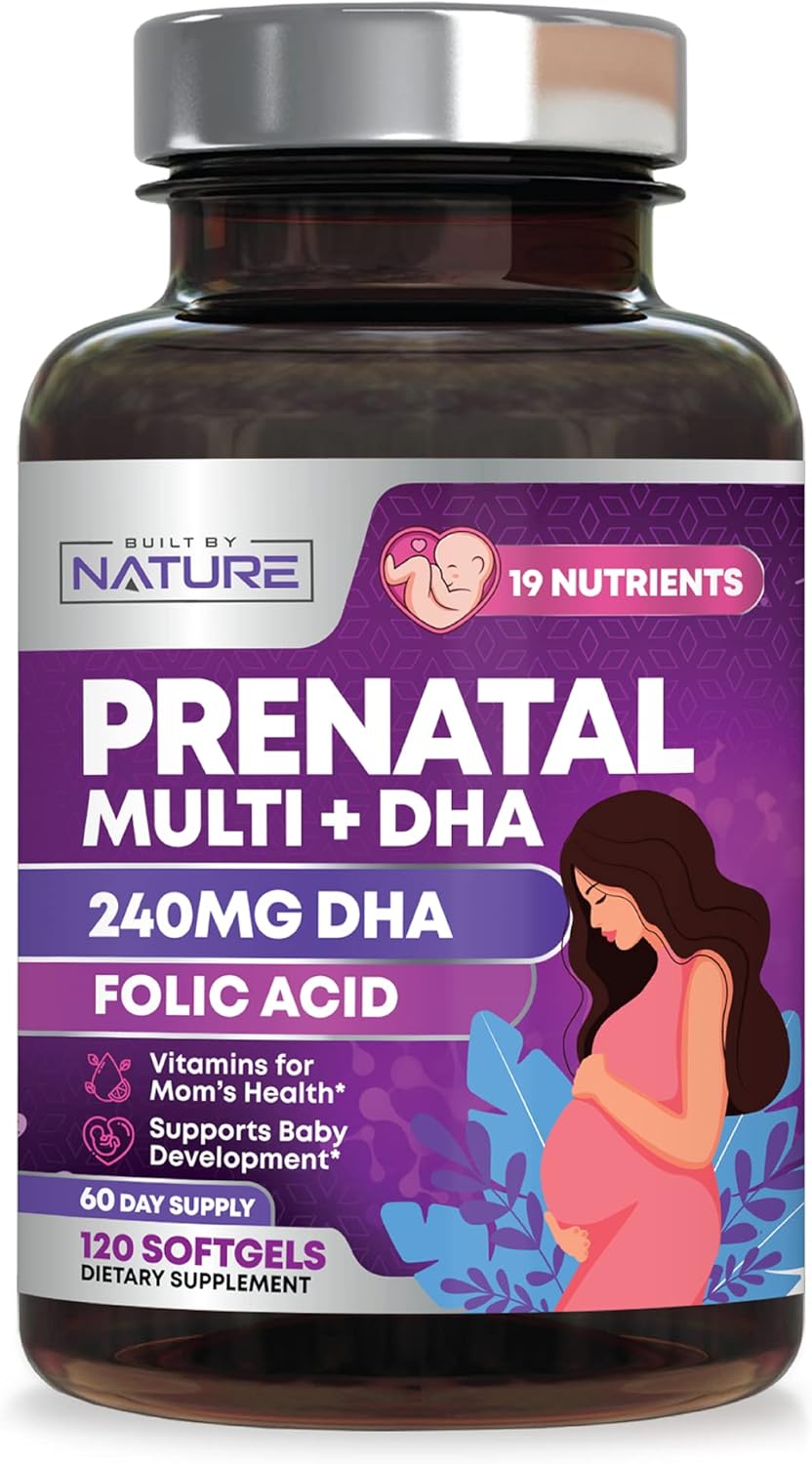 Prenatal Vitamins for Women – Multivitamin with DHA, Folic Acid, Vitamin C, B12, Iron & Omega-3 – Before, During & Post Pregnancy Supplement for Healthy Growth & Brain Development – 120 Softgels