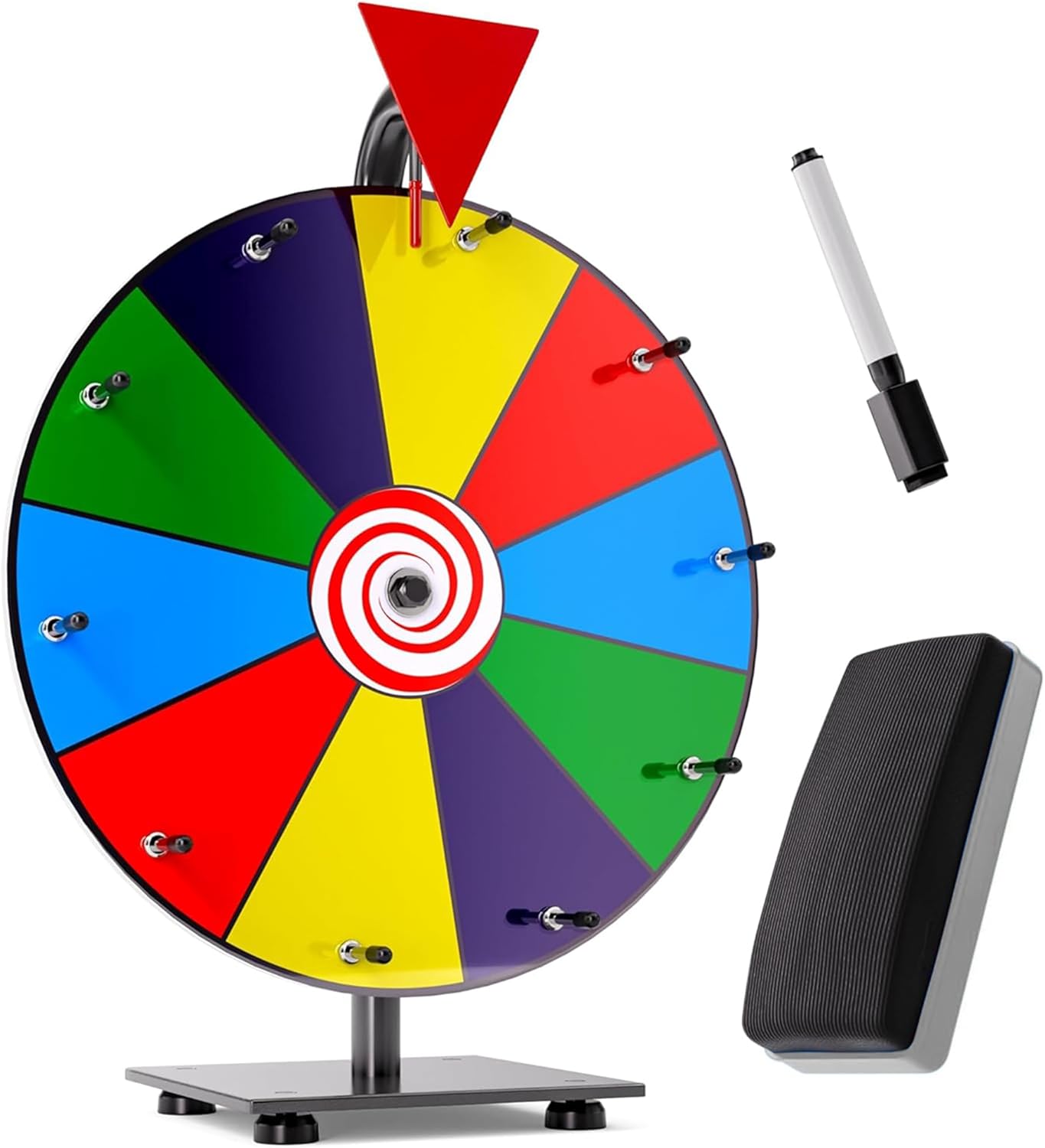 12 Inch Heavy Duty Spinning Prize Wheel – 10 Slots Color Tabletop Roulette Spinner of Fortune Spin The with Dry Erase Marker and Eraser Win Game for Trade Show, Carnival