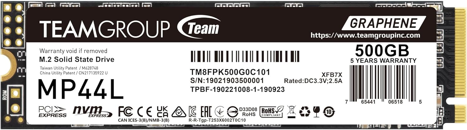 TEAMGROUP MP44L 500GB SLC Cache NVMe 1.4 PCIe Gen 4×4 M.2 2280 Laptop&Desktop SSD (R/W Speed up to 5,000/3,700MB/s) TM8FPK500G0C101