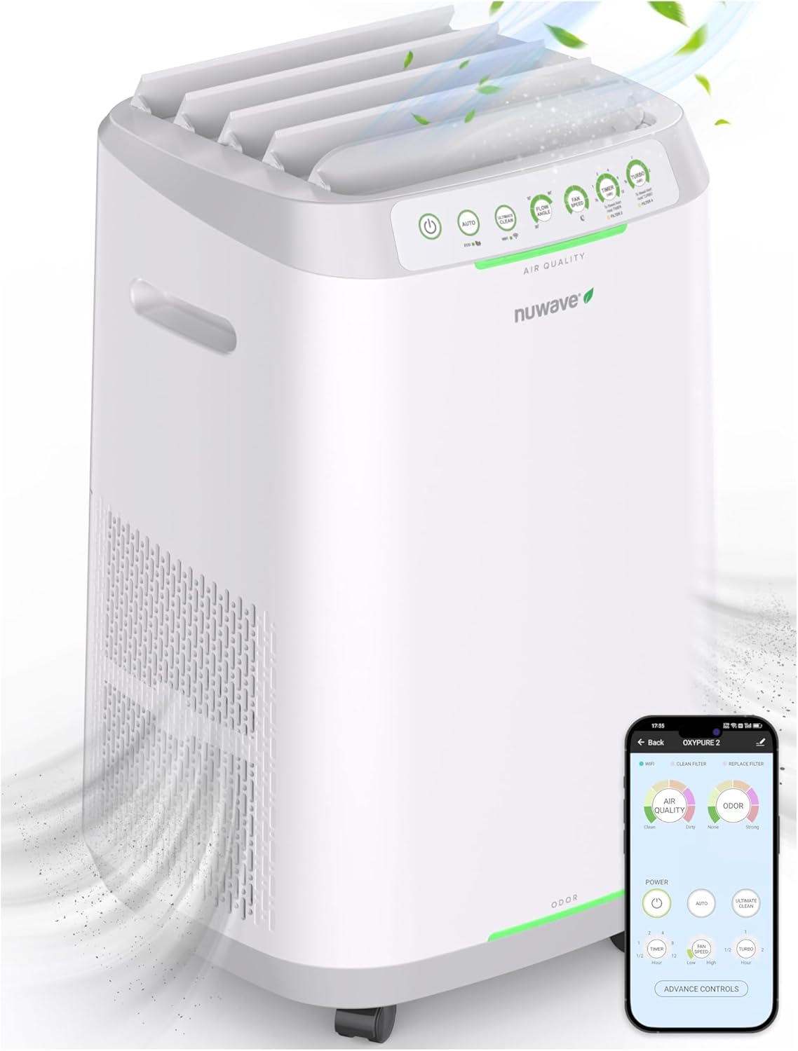 Nuwave OxyPure ZERO Air Purifiers with 20 Yr Washable and Reusable Bio Guard Tech Air Filter, Large Room Up to 2002 Ft², Air Quality Monitor, 0.1 Microns, 100% Capture Allergies, Smoke, Dust, Pollen