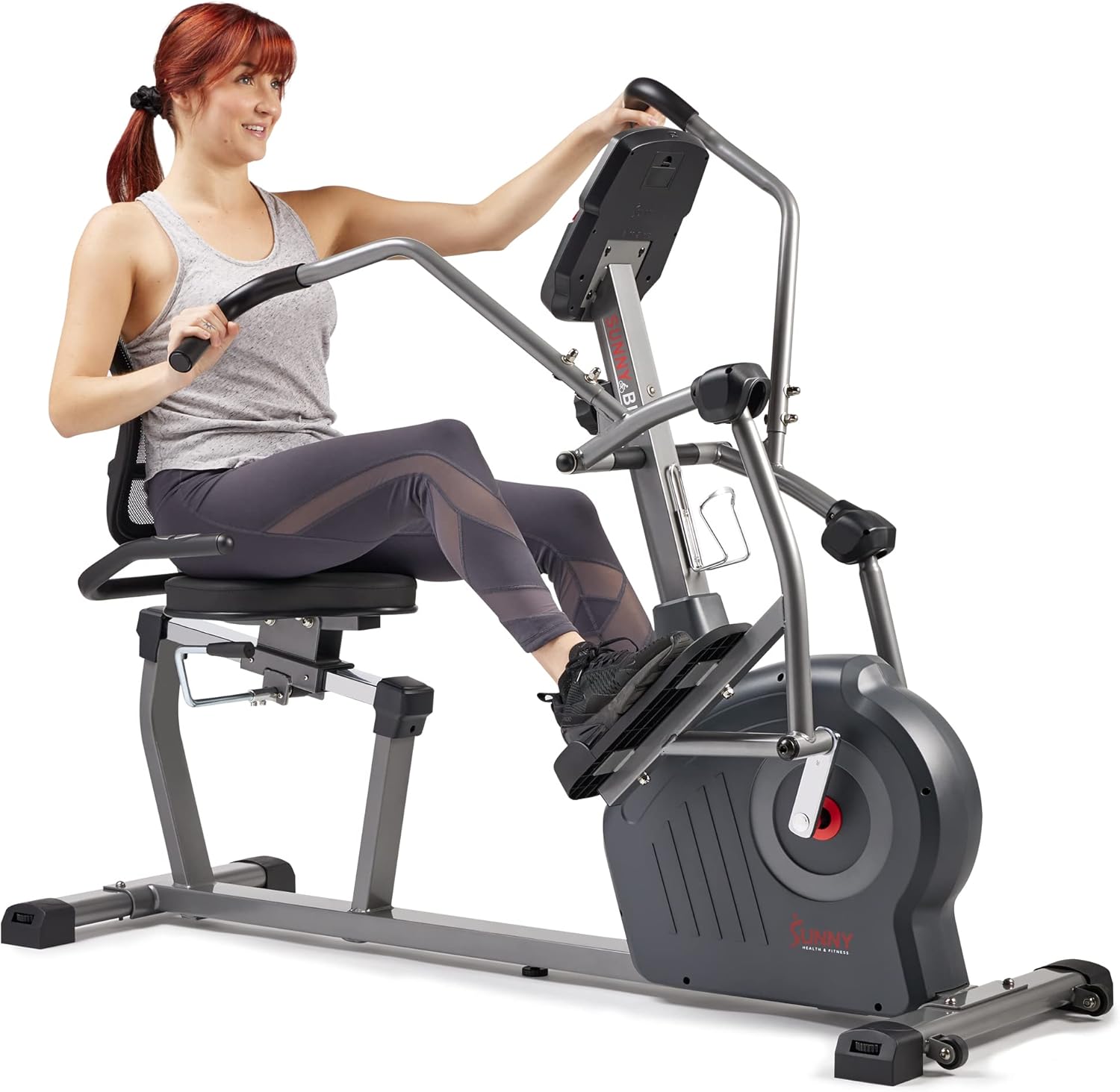 Sunny Health & Fitness Elite Recumbent Cross Trainer & Elliptical Machine with Arm Exercisers for Home Arm/Leg Training, Easy Adjust Seat & Mesh Backrest, Free SunnyFit App Bluetooth Connectivity