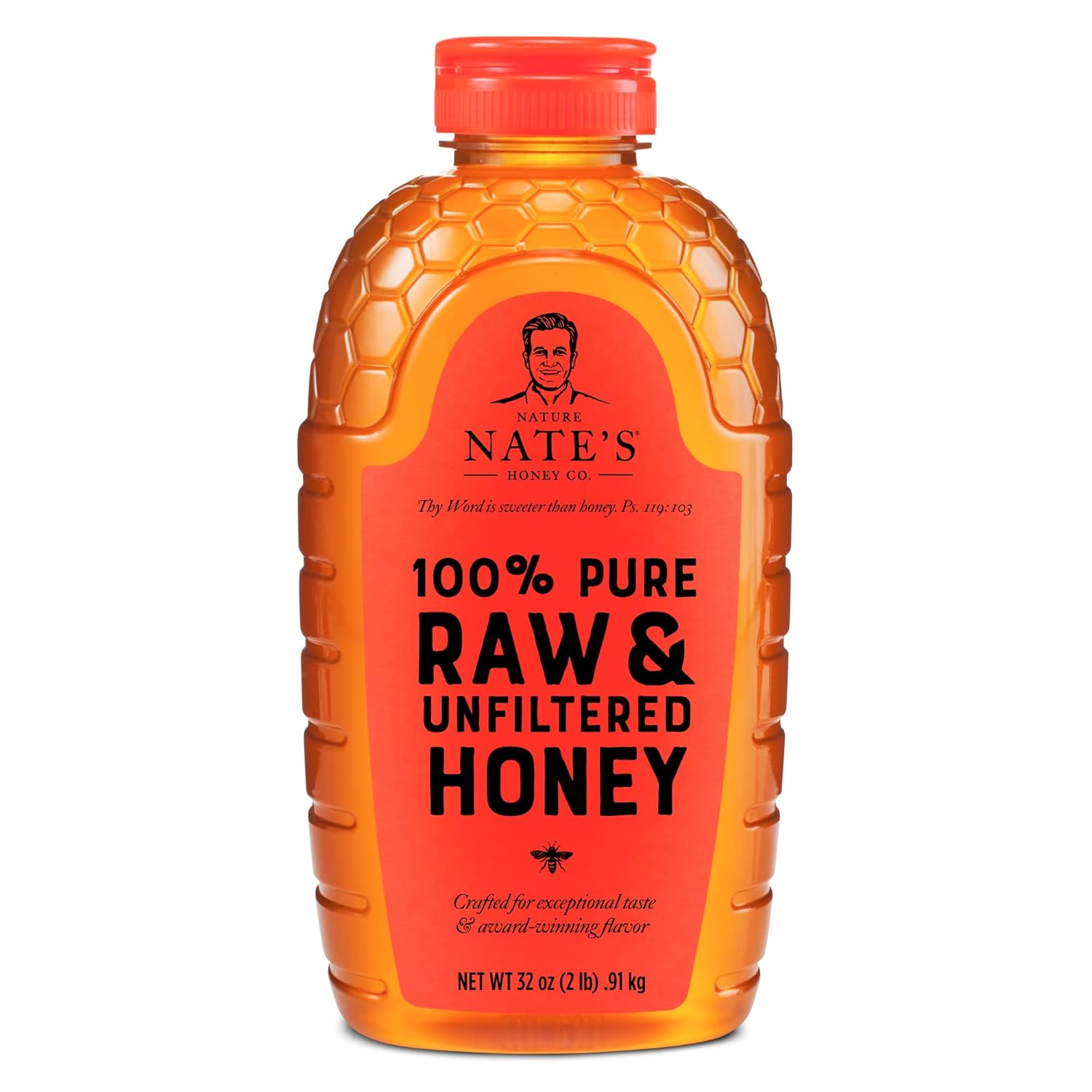 Nate’s 100% Pure, Raw & Unfiltered Honey – Award-Winning Taste, 32oz. Squeeze Bottle