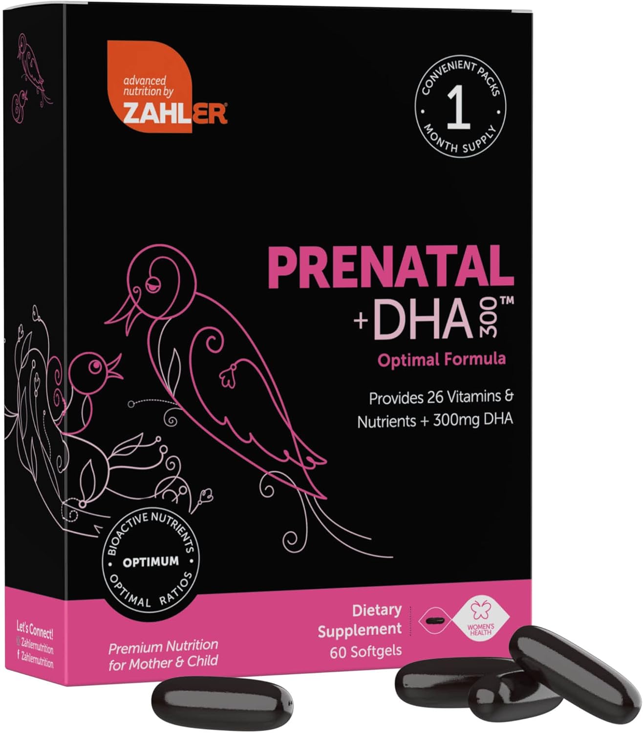 Zahler Prenatal Vitamin with DHA & Folate – DHA Supplements & Prenatal Multivitamin for Mother and Child – Kosher Prenatal DHA Prenatal Vitamins with Iron, Pre Natal Softgels 60 Count